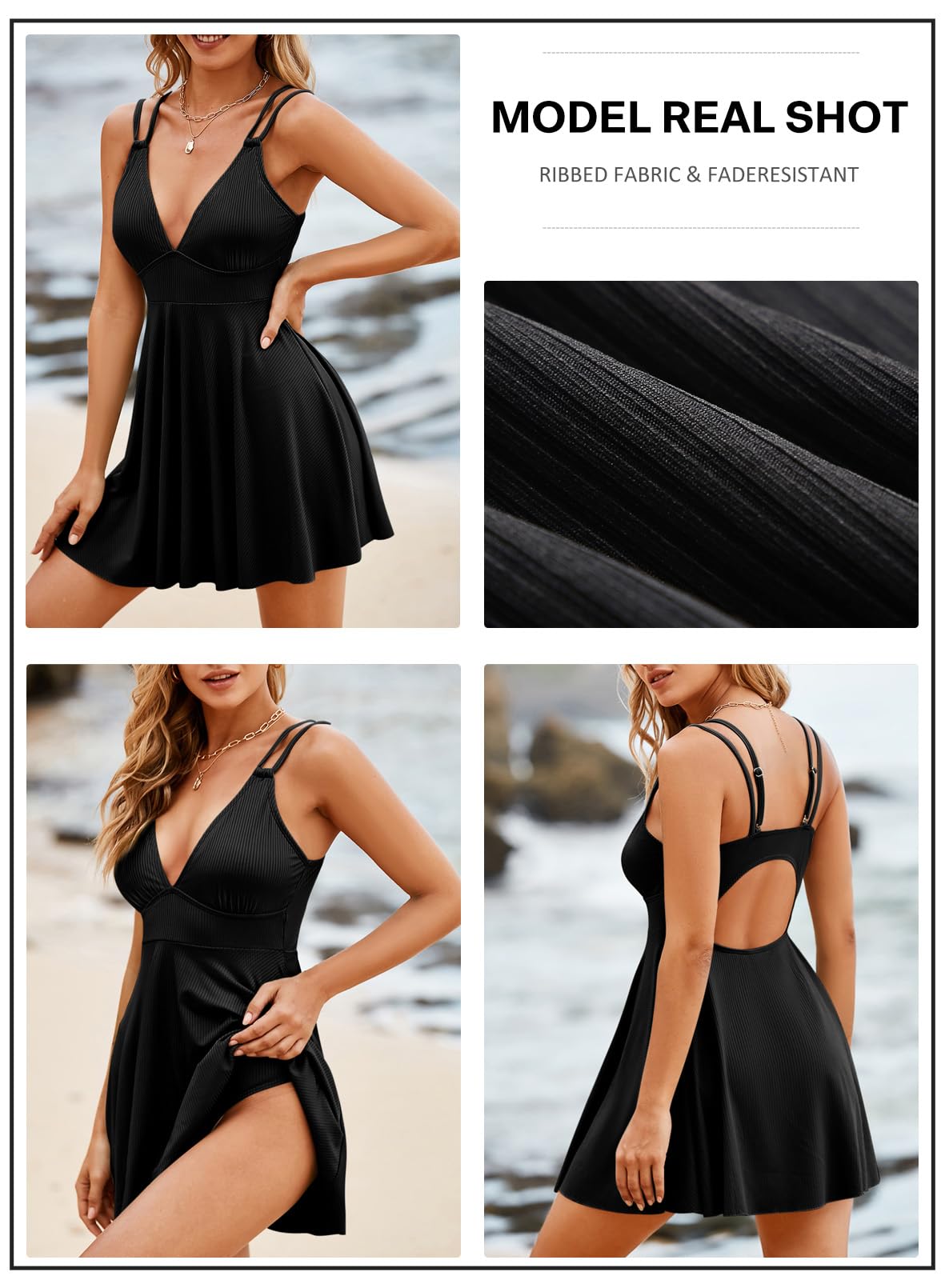 **Aleumdr Women's One Piece Swimsuit with Tummy Control - Ribbed A-Line Skirted Swim Dress for Beach, Pool & Vacation**