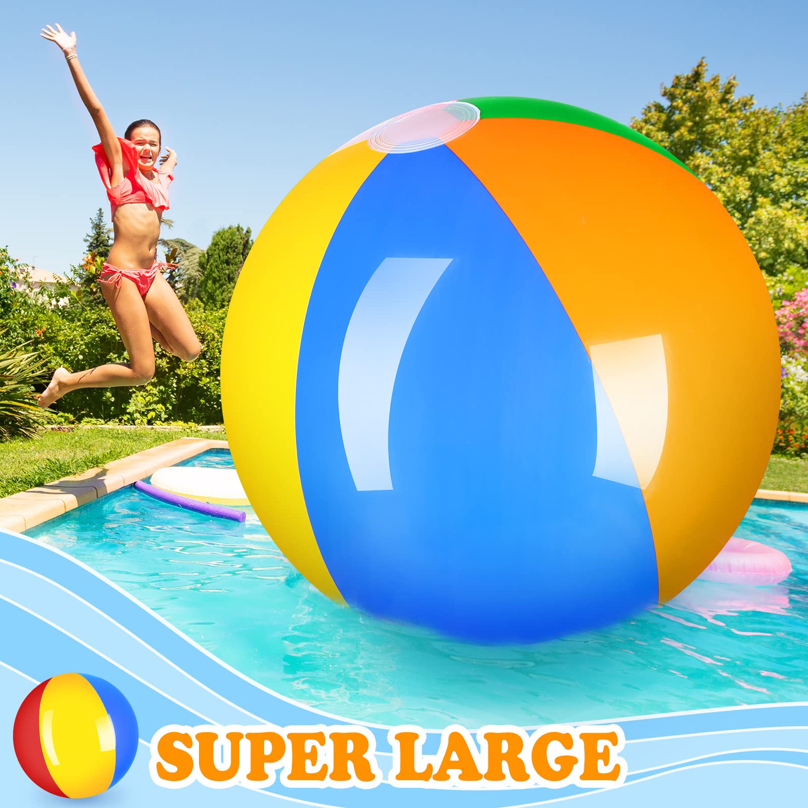 12 Foot Giant Inflatable Beach Ball - Jumbo Rainbow Pool Toy for Swimming, Water Games, Parties & Outdoor Decor | Perfect for Beach, Backyard, Pool Parties & Summer Fun