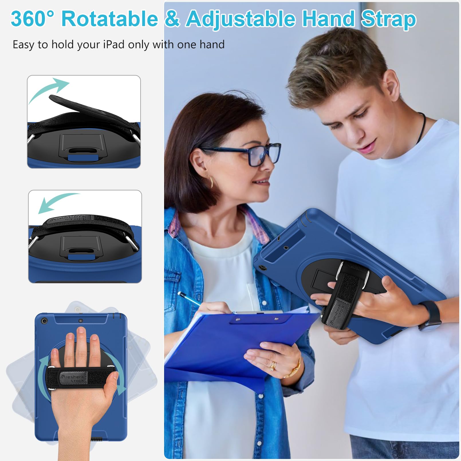 Premium Shockproof iPad Case for iPad 6th/5th Gen & iPad Air 2 (9.7 Inch 2018/2017 Models) - Lightweight TPU Protective Cover with Stand, Handle, Shoulder Strap & Apple Pencil Holder - Perfect for Work, Travel & School - Blue