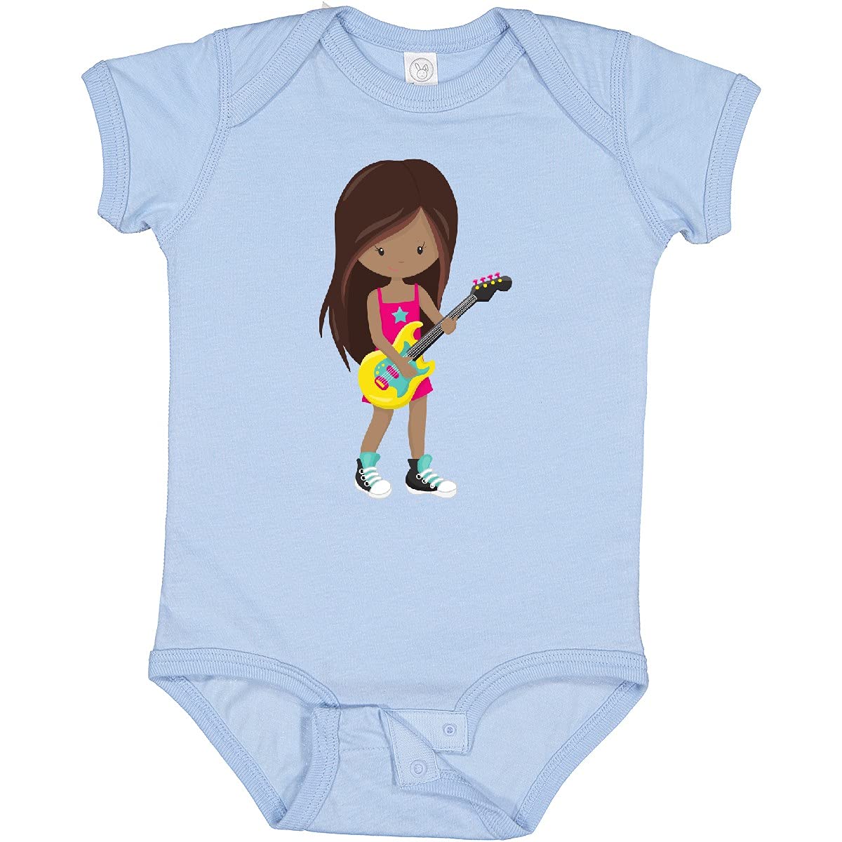 Inktastic African American Girl Rock Guitar Player Baby Bodysuit - Cute Music-Themed Outfit for Infants & Toddlers - Perfect for Concerts, Birthday Parties & Rock Music Lovers