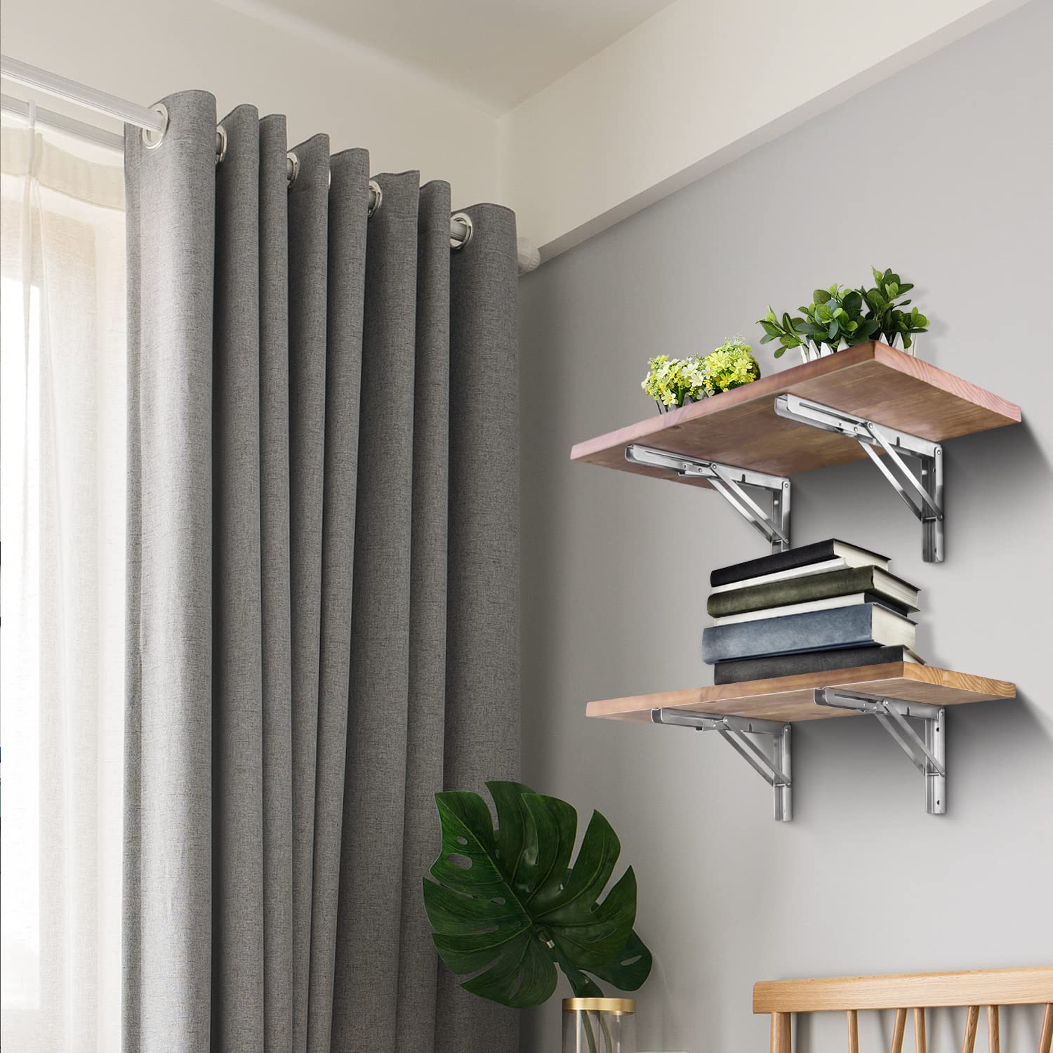 PYNSSEU 18 Inch Heavy Duty Stainless Steel Folding Shelf Brackets - 2 Pack Wall Mounted Collapsible Brackets for DIY Tables, Workbenches & Shelves | Space Saving Solution for Kitchen, Garage, Laundry Room & Home Office Organization