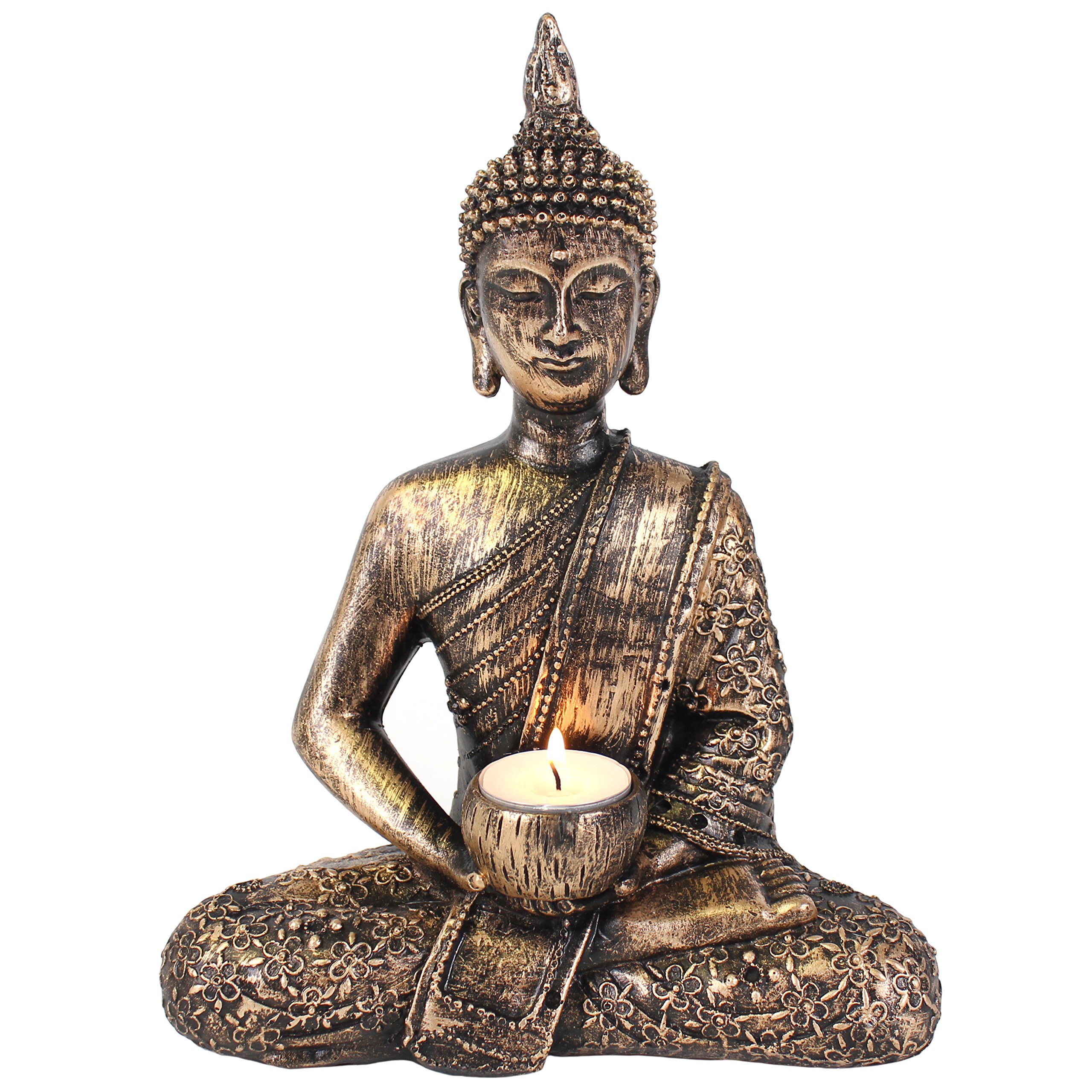 Large Thai Buddha Tealight Holder - Gold & Bronze Finish for Home Decor, Meditation, and Spiritual Ambiance