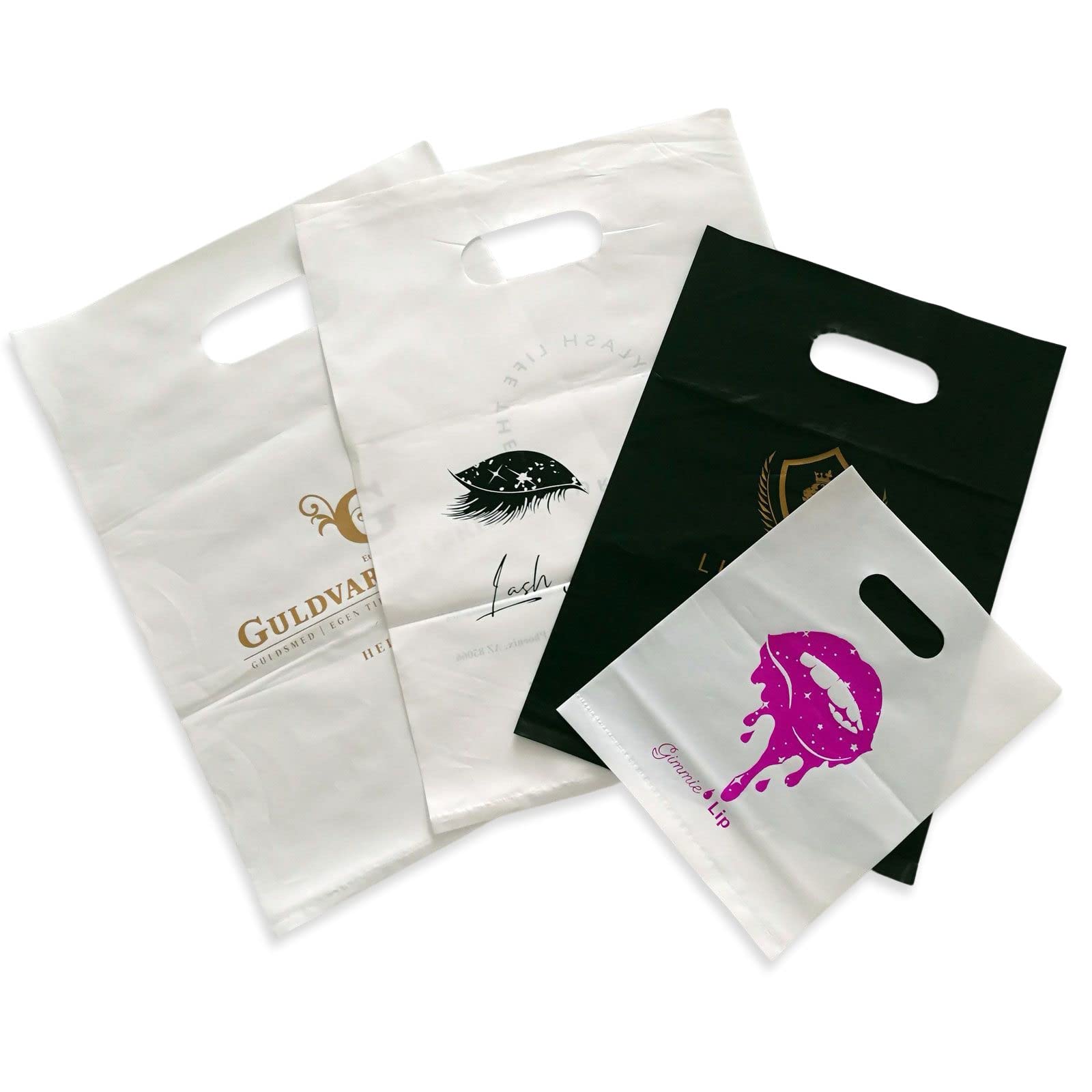 Custom Plastic Bags with Logo - 100 Pack 2.36Mil Personalized Shopping Bags with Die-Cut Handles | Glossy Gift Bags for Small Business, Boutique & Retail | Perfect for Trade Shows, Events, Parties & Brand Promotion (18x22 Inches)