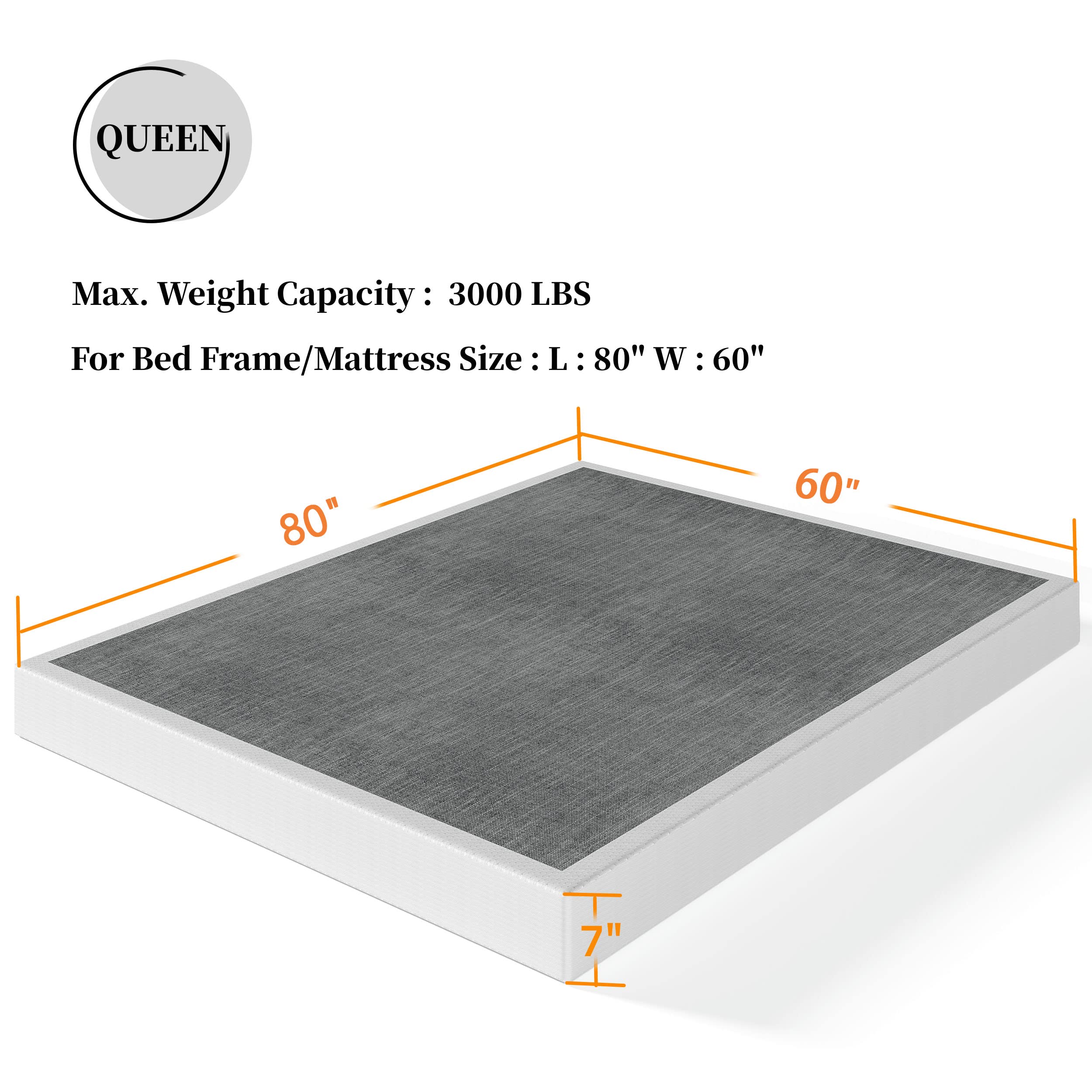 7 Inch Box Spring Queen Size - Heavy Duty Metal High Profile Mattress Foundation with Easy Clean Cover - Quiet, Non-Slip & Simple Assembly - Perfect for Bedroom, Guest Room & Dormitory Use