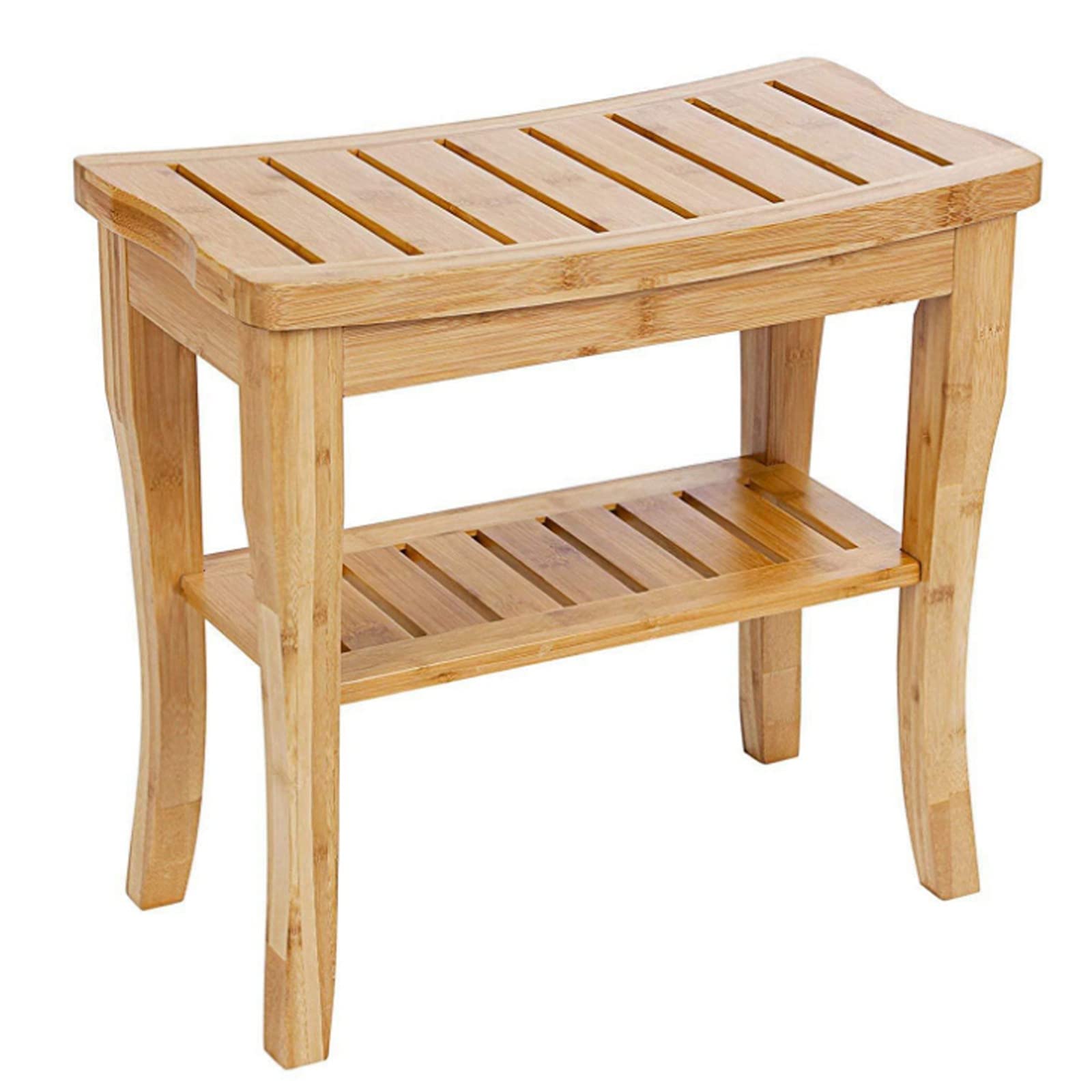 Premium Bamboo Shower Bench Seat - Wooden Spa Bath Stool with Non-Slip Feet & Storage Shelf | Shaving Stool, Bathroom Organizer for Towels & Shampoo | Perfect for Relaxing Spa Days & Small Space Bathrooms