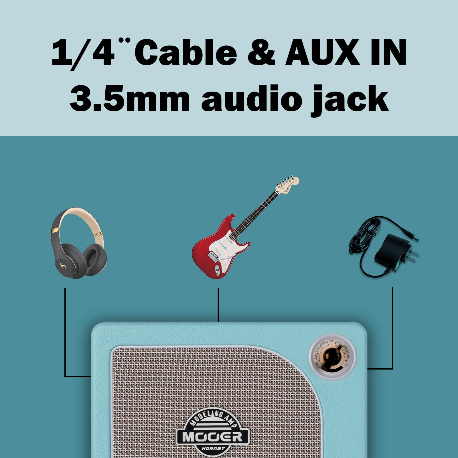 MOOER 15W Guitar Amplifier Combo with 9 Digital Amp Models - Hornet Black & Blue | Portable Electric Guitar Amp for Home Practice, Studio Recording & Live Performances