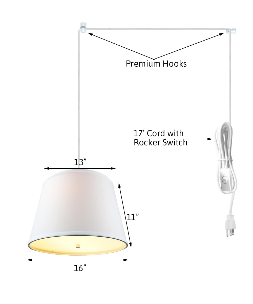 HomeConcept 2 Light Swag Plug-in Pendant Lighting Fixture - 16 Inch White Chandelier with Diffuser & White Cord - Perfect for Bedroom, Kitchen Island, Dining Room Decor