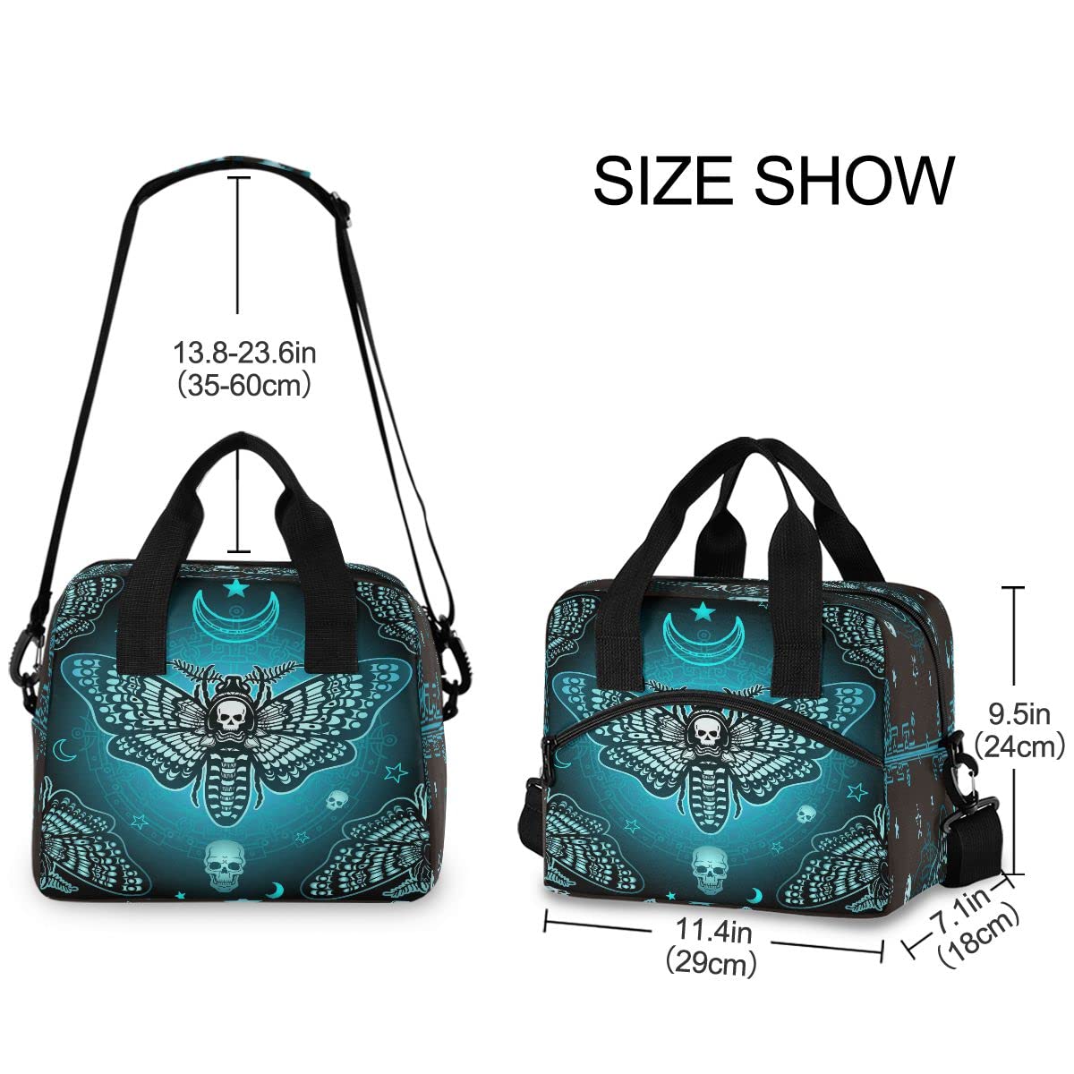 Insulated Lunch Bag with Butterfly Skull Design - Reusable Leakproof Cooler Tote for Men & Women - Perfect for Work, School, Picnics & Outdoor Activities