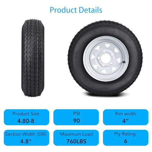 GARVEE 2-Pack 480x8.5 6PR 4-Lug Trailer Tires with 12