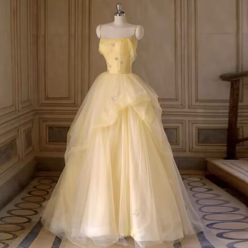 Elegant A-Line Yellow Tulle Prom Dress for Birthday Party & Special Occasions - Style J2975 | Perfect for Homecoming, Quinceañera & Formal Events