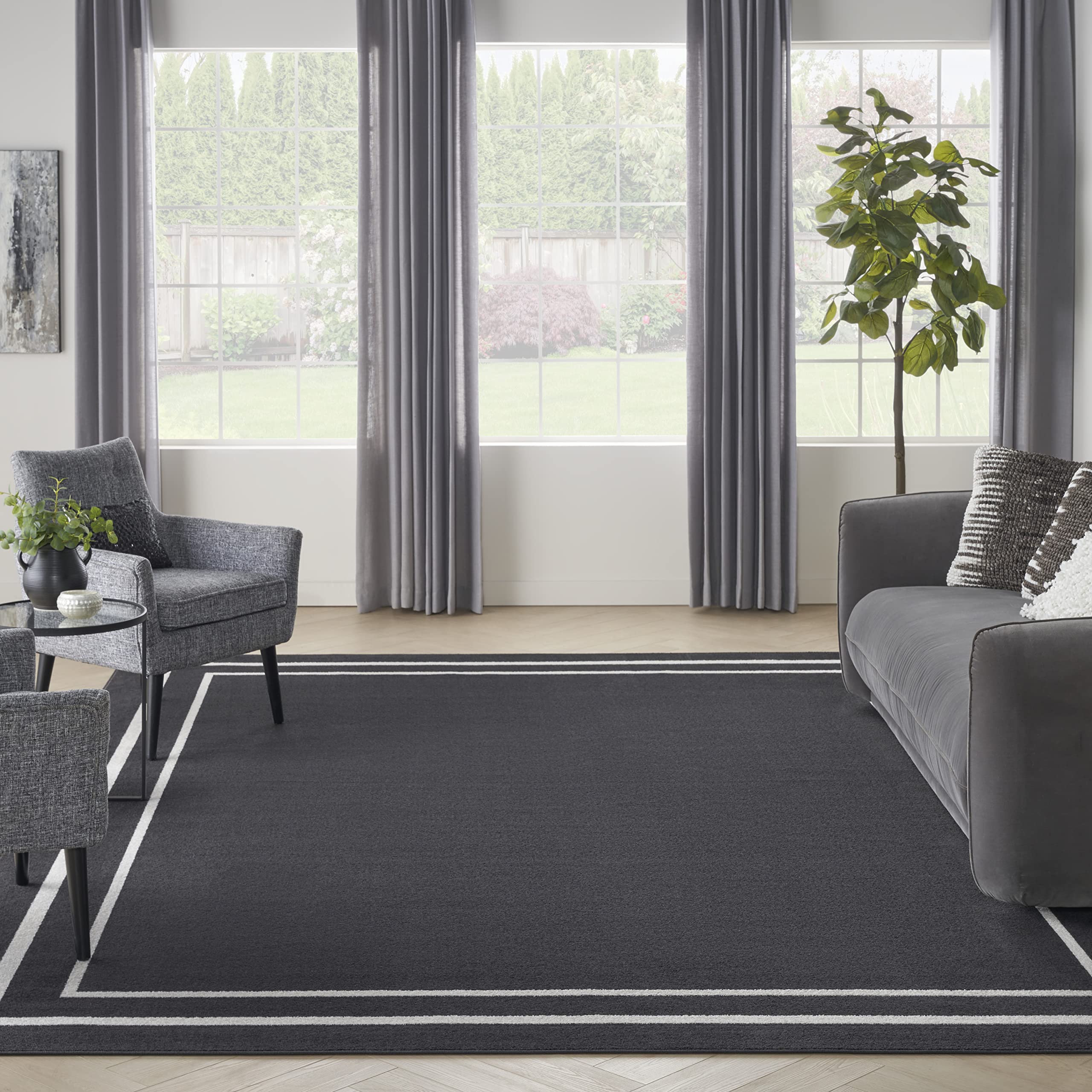 Nourison Essentials 8' x 10' Indoor/Outdoor Area Rug - Black Ivory, Easy to Clean, Non-Shedding for Bedroom, Living Room & Dining Room | Perfect for Backyard, Deck & Patio Use
