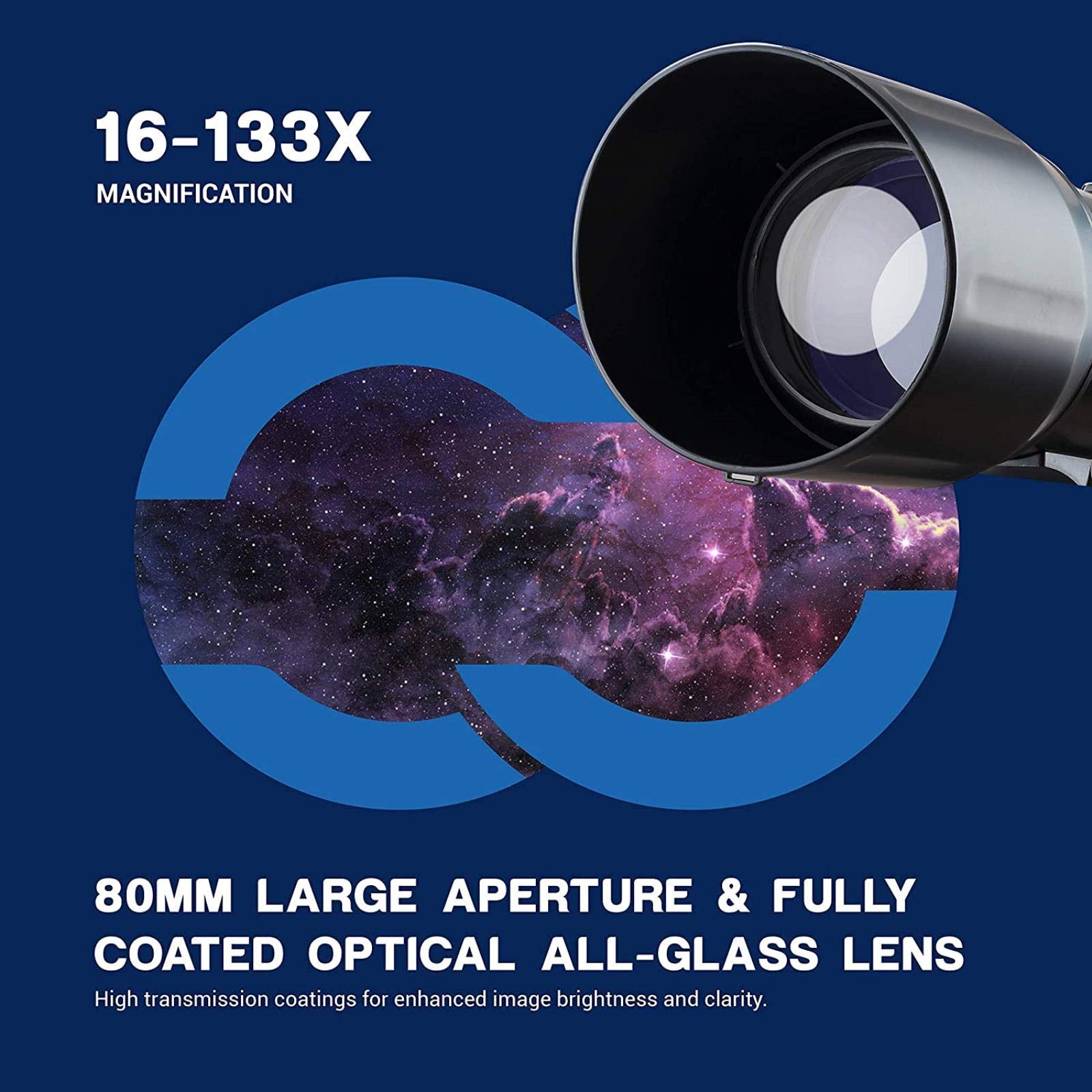 16-133X High Power Binoculars & Astronomical Telescope with Tripod Stand | Portable Monocular for Moon Watching, Stargazing, Birding | Includes Phone Adapter & Carrying Bag for Indoor/Outdoor Adventures