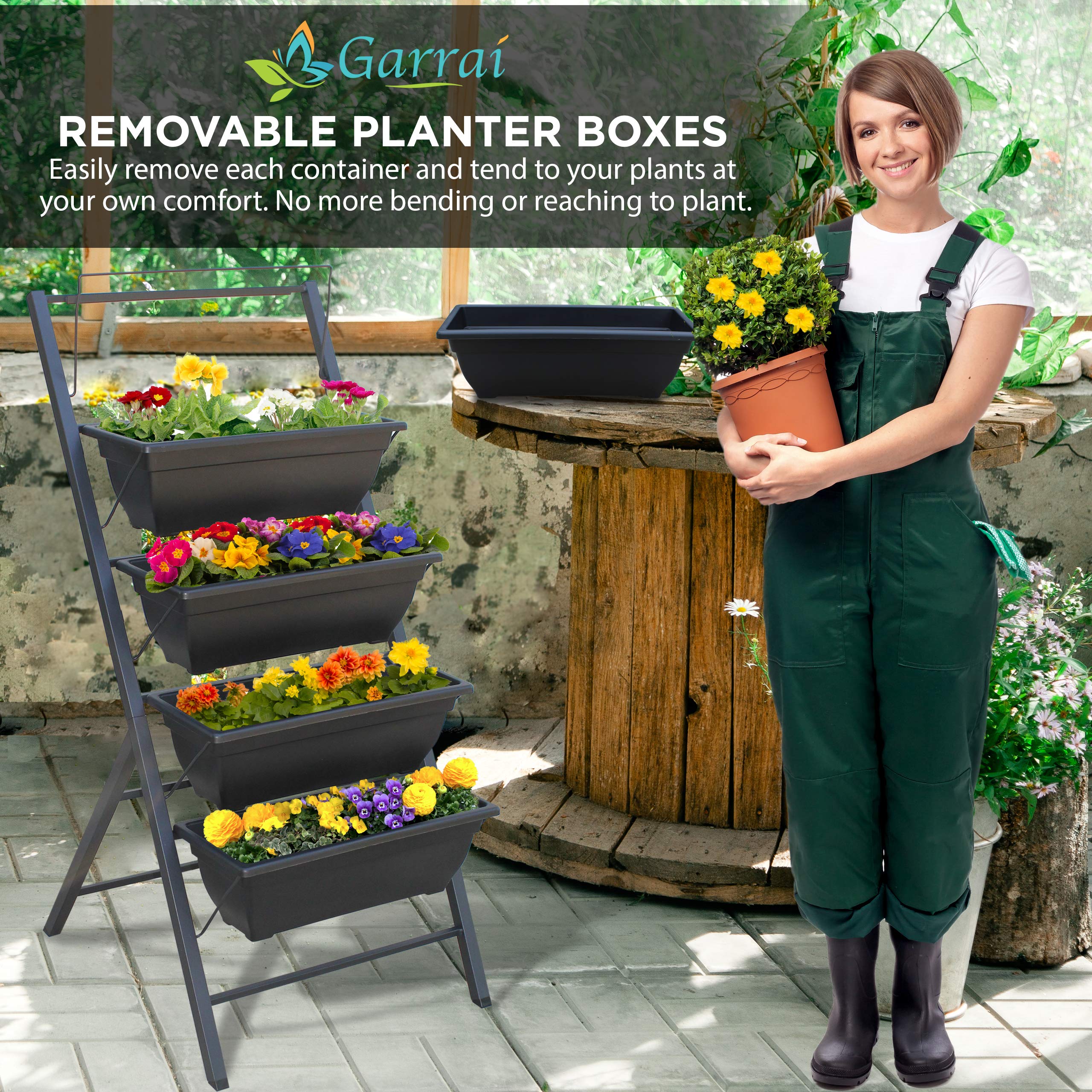 5-Tier Vertical Garden Planter - Sturdy Metal Raised Planting Box with Removable Containers (3.75ft Height) for Indoor/Outdoor Plants, Flowers, Herbs & Vegetables - Perfect for Small Spaces, Balconies & Urban Gardening