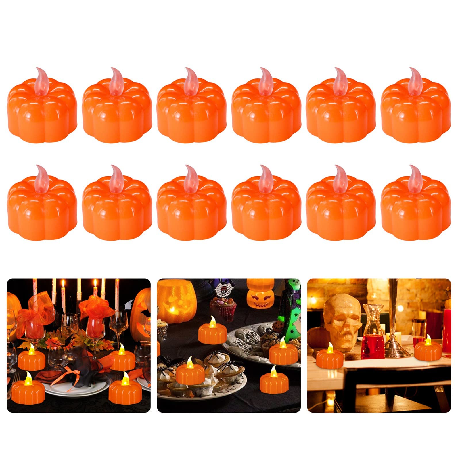 ZTNAGSD 12PCS Realistic LED Pumpkin Flameless Candles - Battery Operated Halloween LED Lights for Home Decor, Thanksgiving & Fall Centerpieces - Safe Pumpkin Tea Lights for Indoor/Outdoor Party Decorations