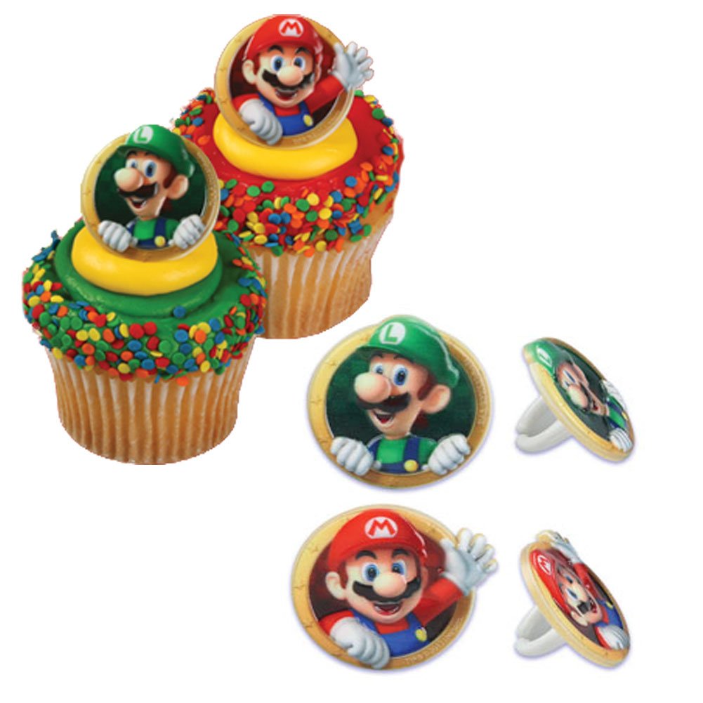 Super Mario Cupcake Toppers - 24 Pack Random Assortment | Bakery Party Decorations for Birthday, Baby Shower & Game Theme Events | Mario Bros Inspired Cake Decorations