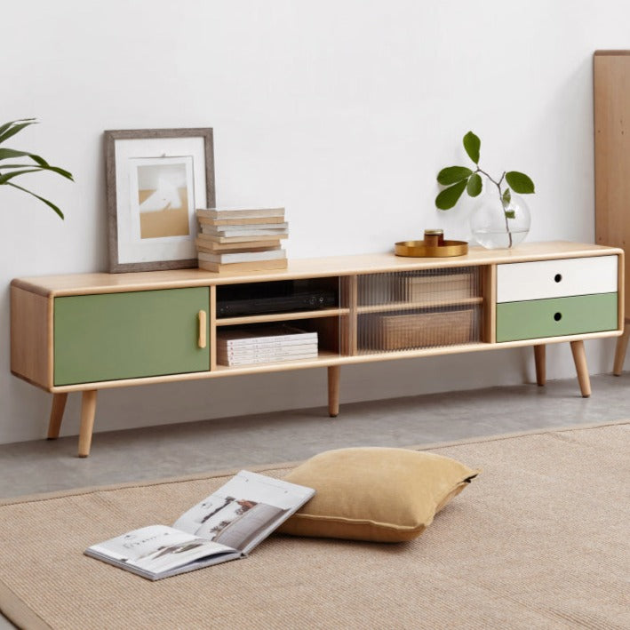 Solid Beech Wood TV Stand - Rustic Forest Style Media Console for Living Room, Bedroom & Home Theater