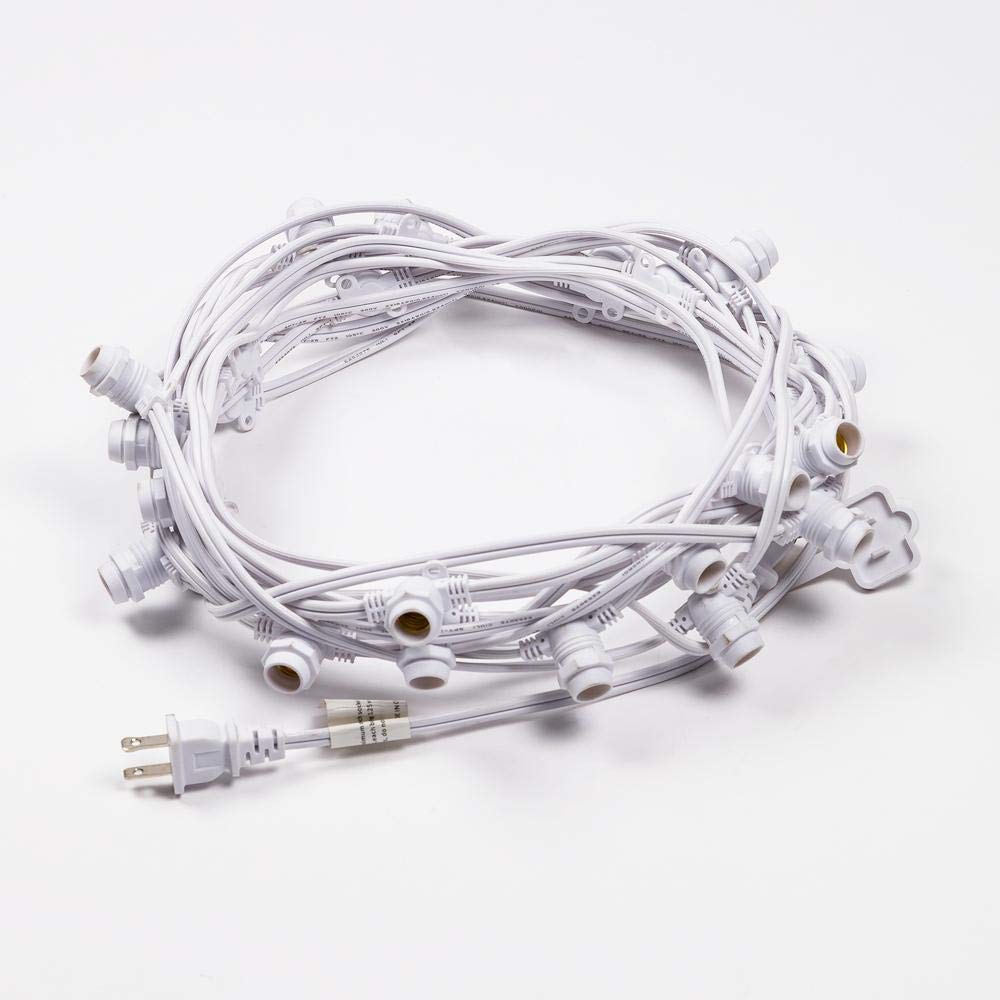 25 Socket Outdoor Commercial DIY String Light - 29 FT White Cord with E12 C7 Base - Weatherproof & Durable for Patio, Garden, Wedding, and Restaurant Decor