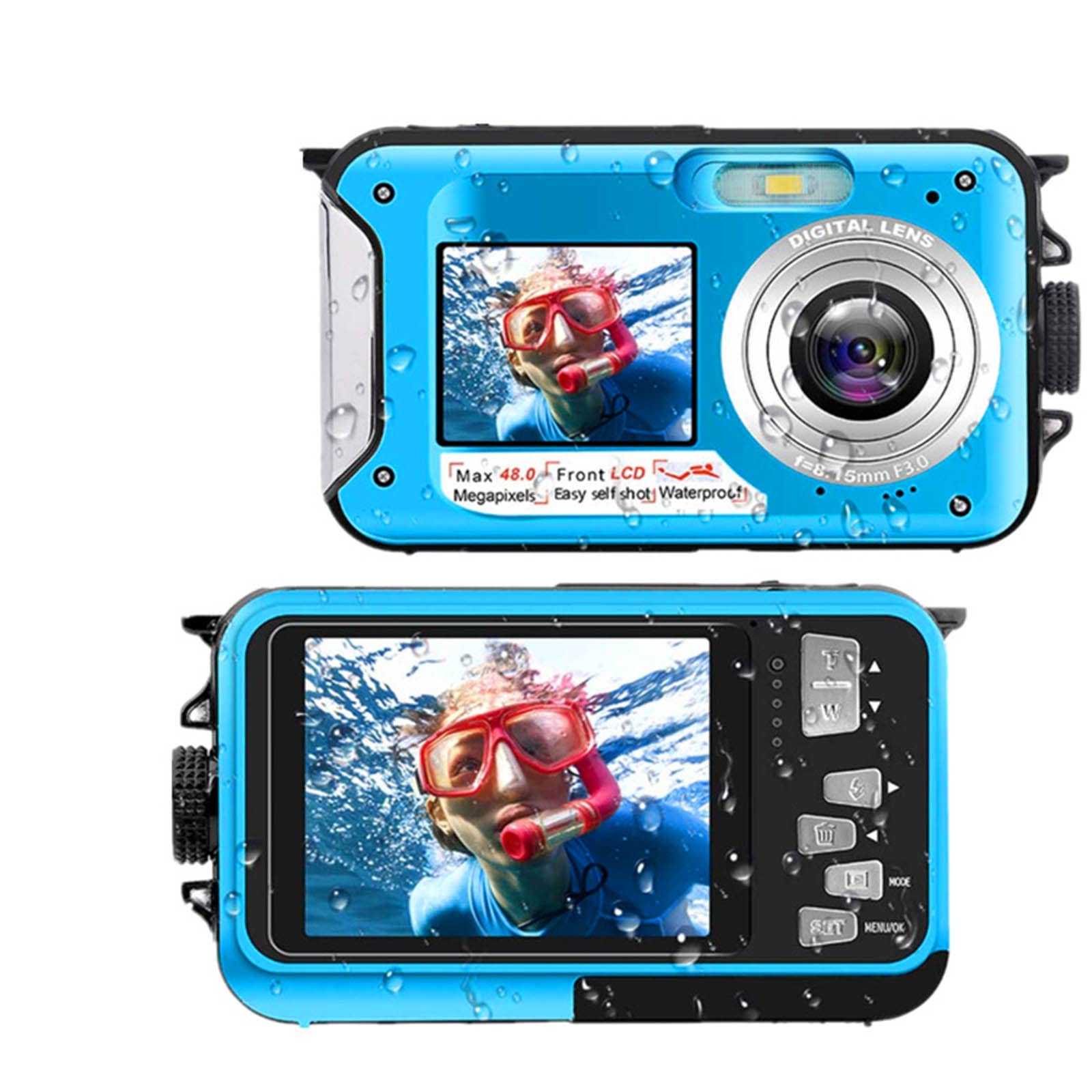 2.7K 48MP Dual Screen Waterproof Digital Camera - Full HD Underwater Camera with 16X Zoom for Snorkeling, Swimming & Diving (10FT Depth) | Perfect for Beach Vacations, Pool Parties & Marine Exploration