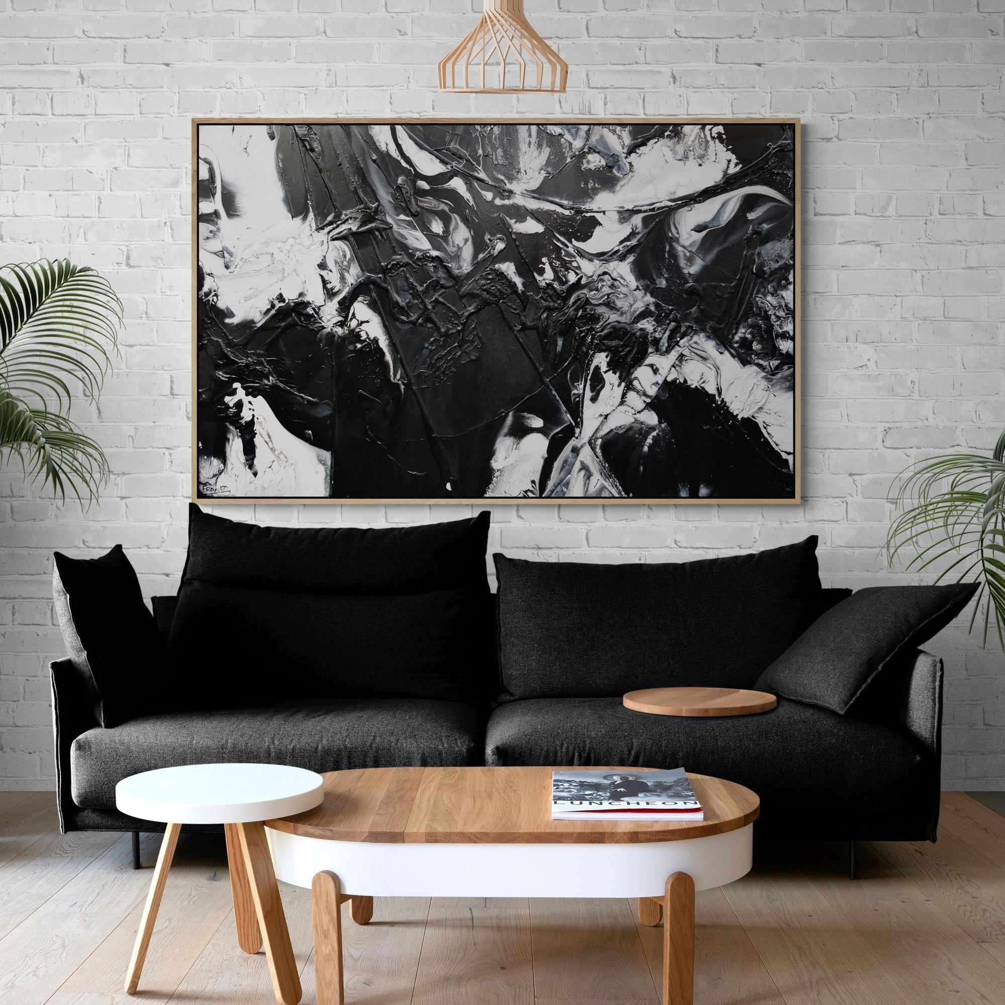 160cm x 100cm White Black Textured Abstract Canvas Painting - Illicit Noir - Modern Wall Art for Living Room, Bedroom & Office Decor