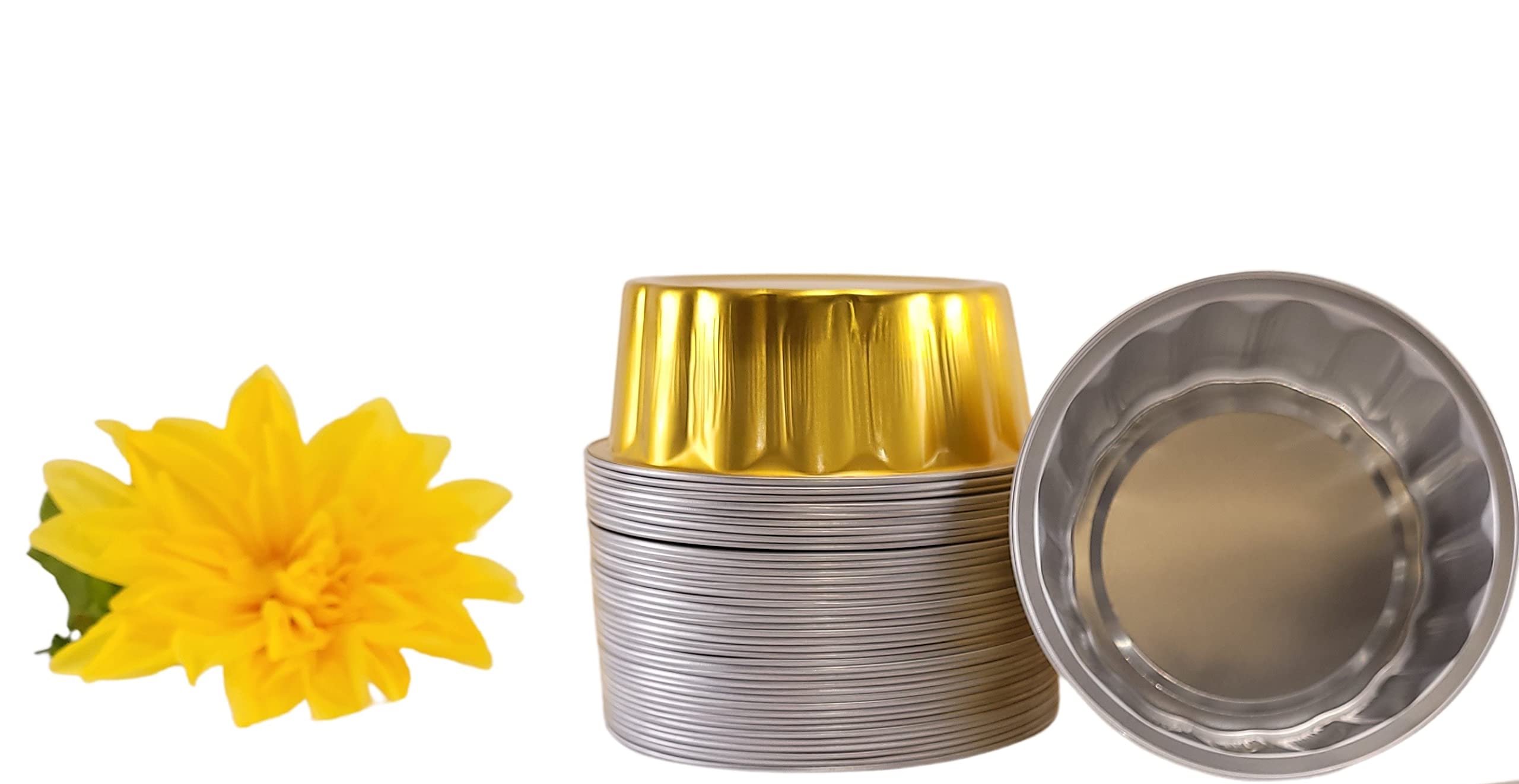 KitchenDance 8oz Disposable Gold Aluminum Foil Dessert Cups with Lids - Round Baking Tart Pans for Cakes, Pies & Pastries - Perfect for Home Baking, Party Serving & Food Storage (Pack of 1000)