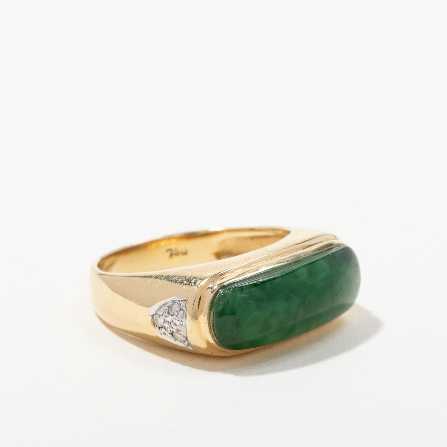 18K Yellow Gold Jadeite & Diamond Ring - 3.80ct Natural Jade with 0.06ctw Diamonds | Size 9.5 | Elegant Jewelry for Weddings, Anniversaries & Special Occasions