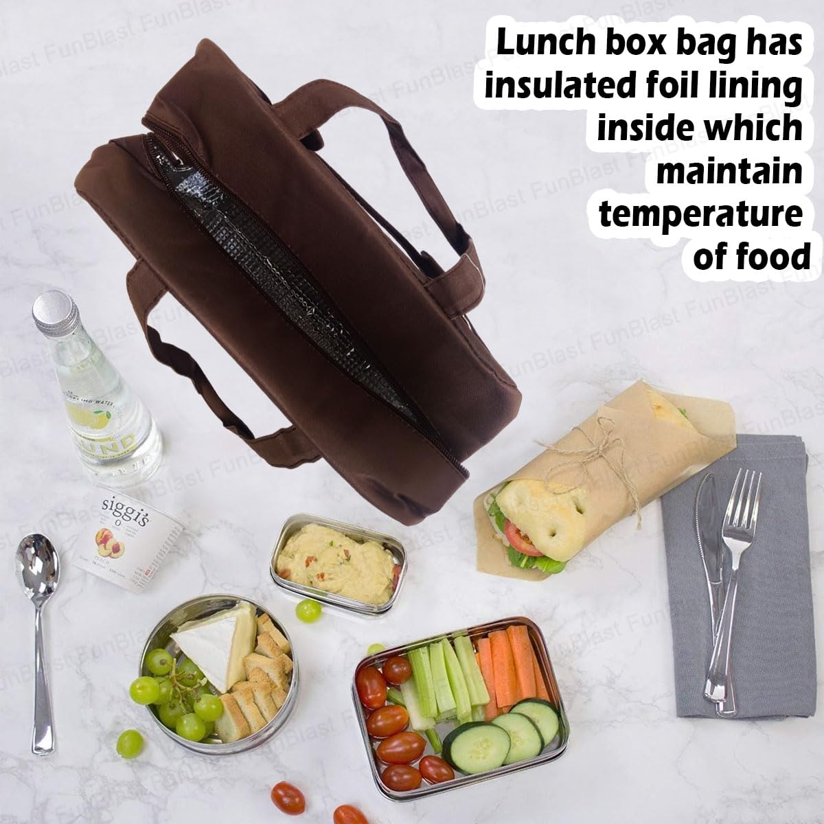 FunBlast Insulated Lunch Bag – Reusable & Leak-Proof Rectangle Lunch Box for Office, School, Picnics & Travel | Thermal Tiffin Carrier for Men & Women | Perfect for Meal Prep, Work Commutes & Outdoor Adventures (Brown)
