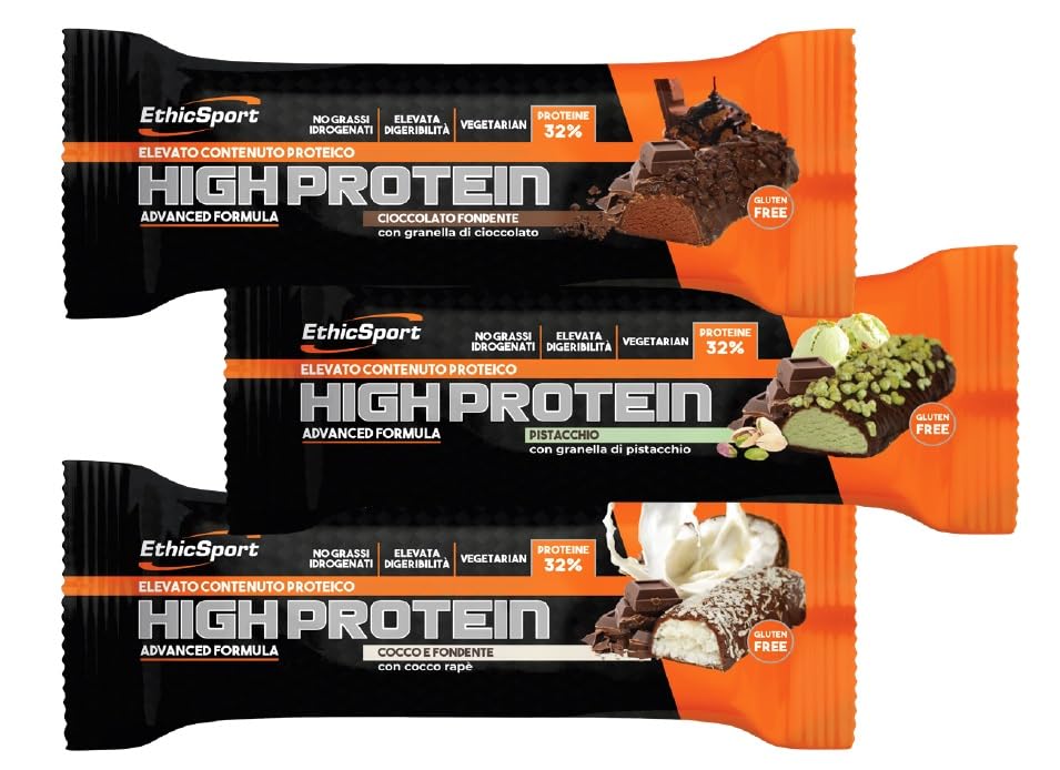 EthicSport HIGH PROTEIN PISTACHIO - Protein Bar with High Protein Content, Gluten Free (Box of 21 x 45g) - Perfect for Post-Workout Recovery, Healthy Snacking & On-the-Go Nutrition