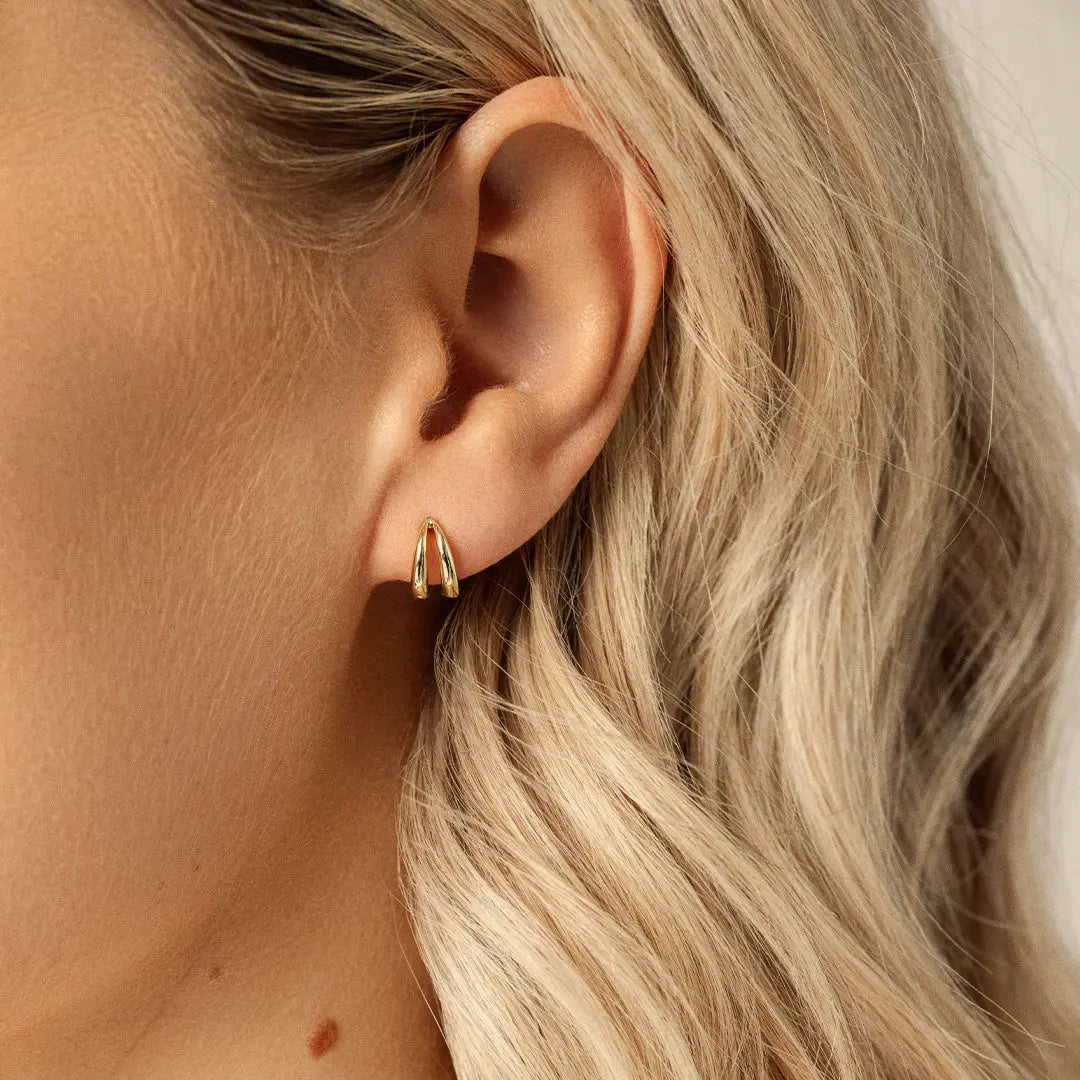 Calla Double Huggie Earrings - Gold Plated Hoop Huggies for Women - Perfect for Everyday Wear, Parties & Gifts