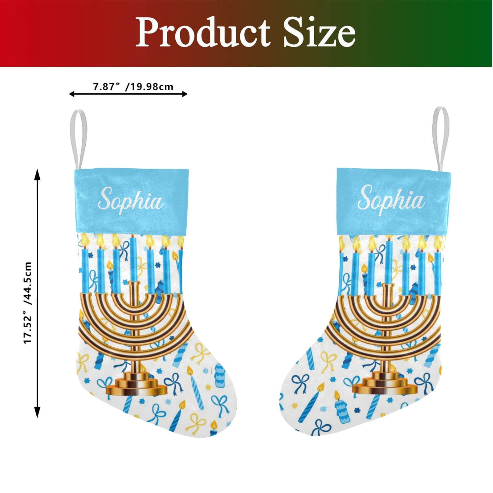 Personalized Hanukkah Christmas Stocking - Custom Name Holiday Stockings for Family, Wedding & Party Decor (17.52