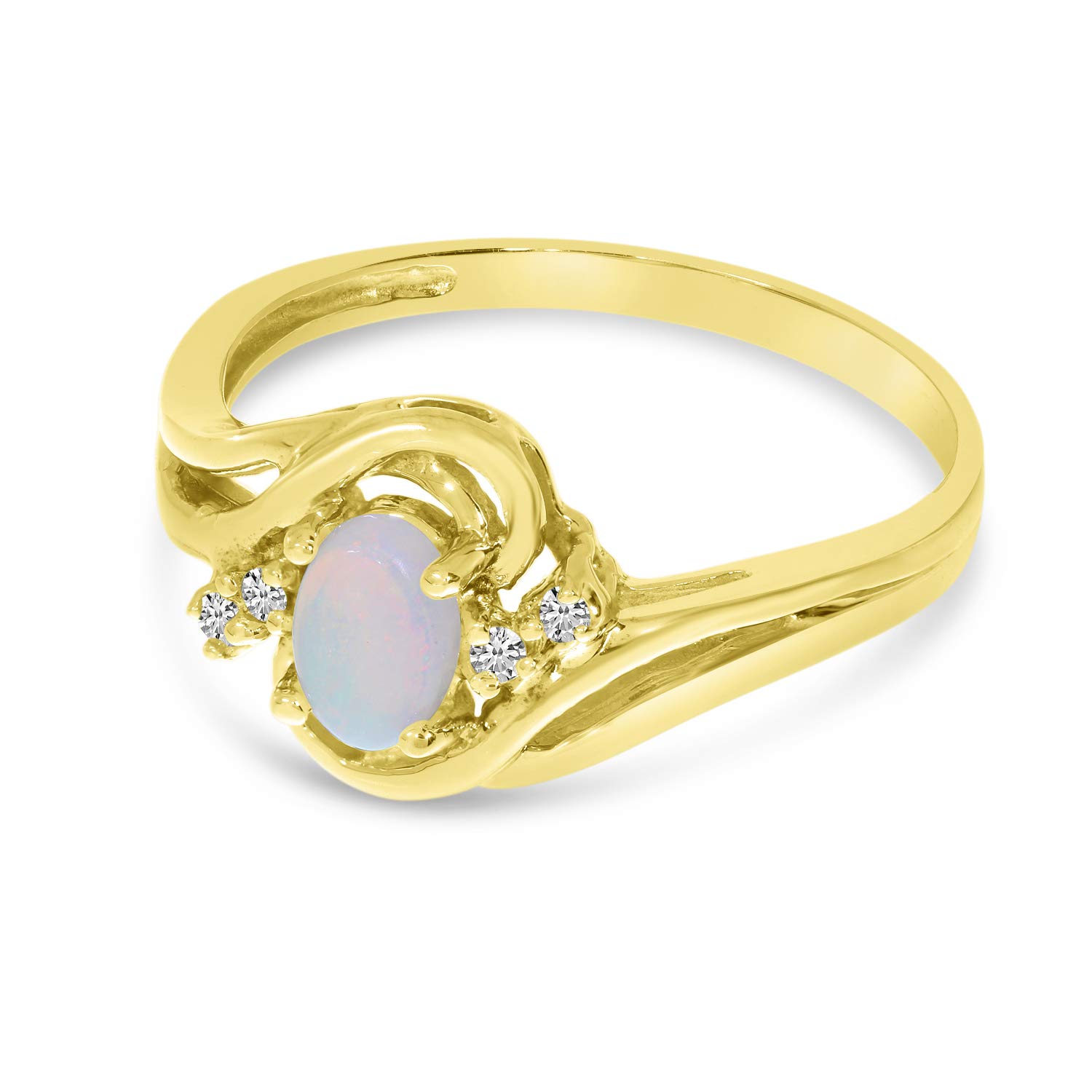10K Yellow Gold Oval Opal and Diamond Ring for Women - Elegant Vintage Style Jewelry for Engagement, Wedding, Anniversary & Special Occasions