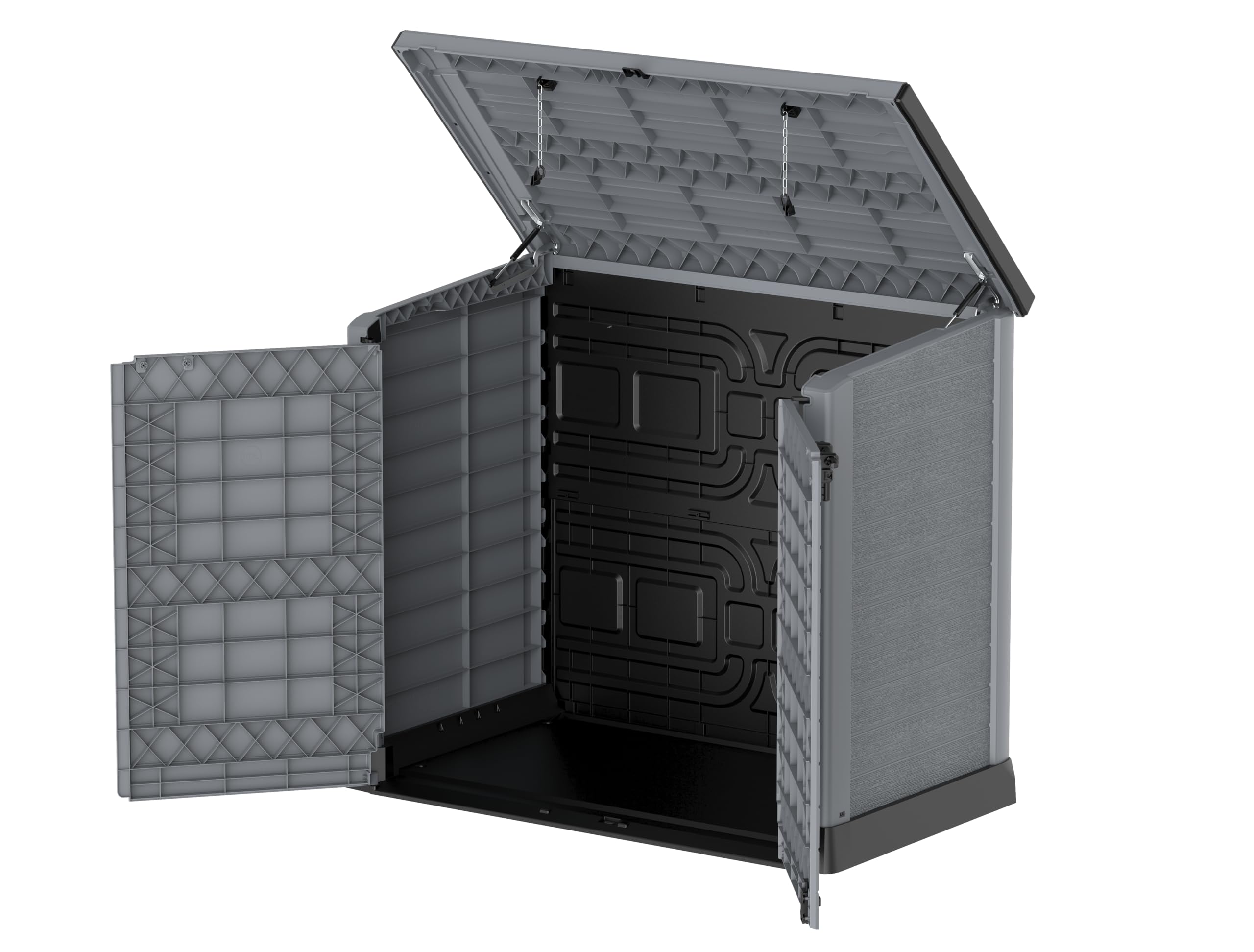 Duramax Cedargrain 1200L Plastic Outdoor Storage Shed with Flat Lid – Heavy-Duty Garden Shed for Bikes, Tools, BBQs & 2X 240L Bins – Weather-Resistant Grey Storage Unit (145x85x125 cm) – Perfect for Backyard, Patio & Garage Organization