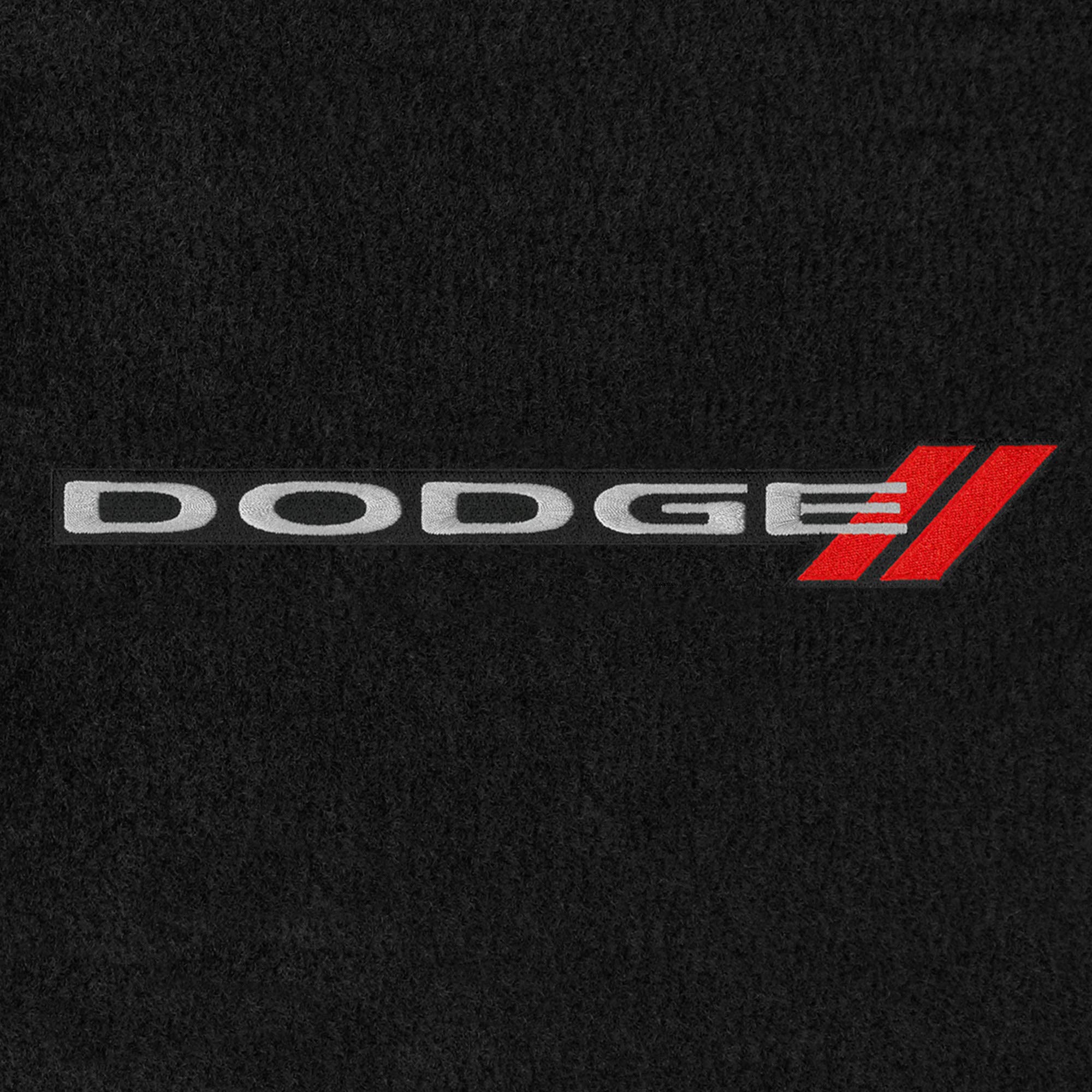 Premium Custom-Fit Carpeted Floor Mats for Dodge Challenger RWD 2012-Present - Luxury Car Floor Liners with Dodge Logo & Red Stripes (Charcoal) - Perfect for Daily Commuting & Road Trips