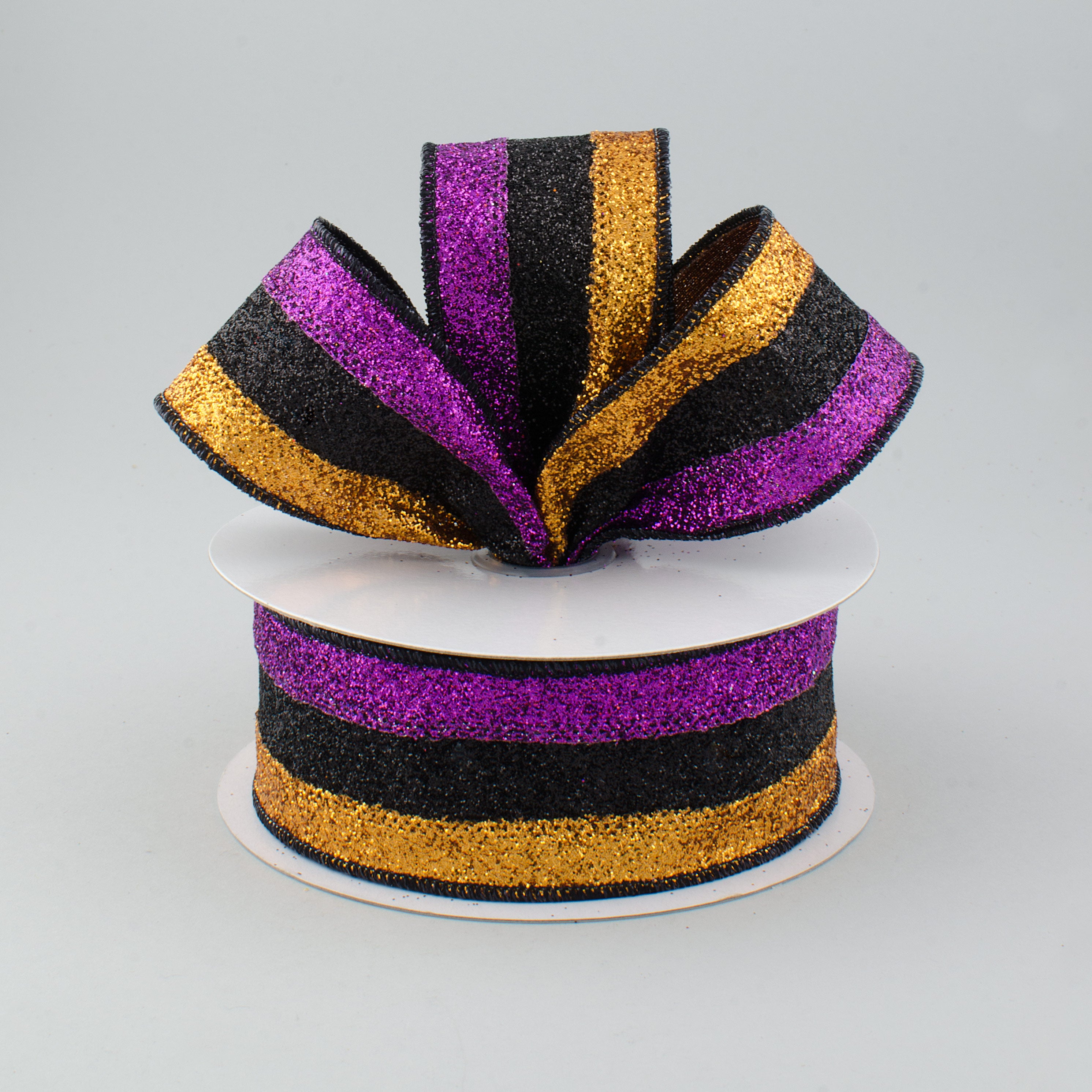 1.5 Inch Glitter Stripe Ribbon - Purple, Black & Copper Metallic Decorative Ribbon (10 Yards) for Gift Wrapping, DIY Crafts, Party Decorations & Scrapbooking