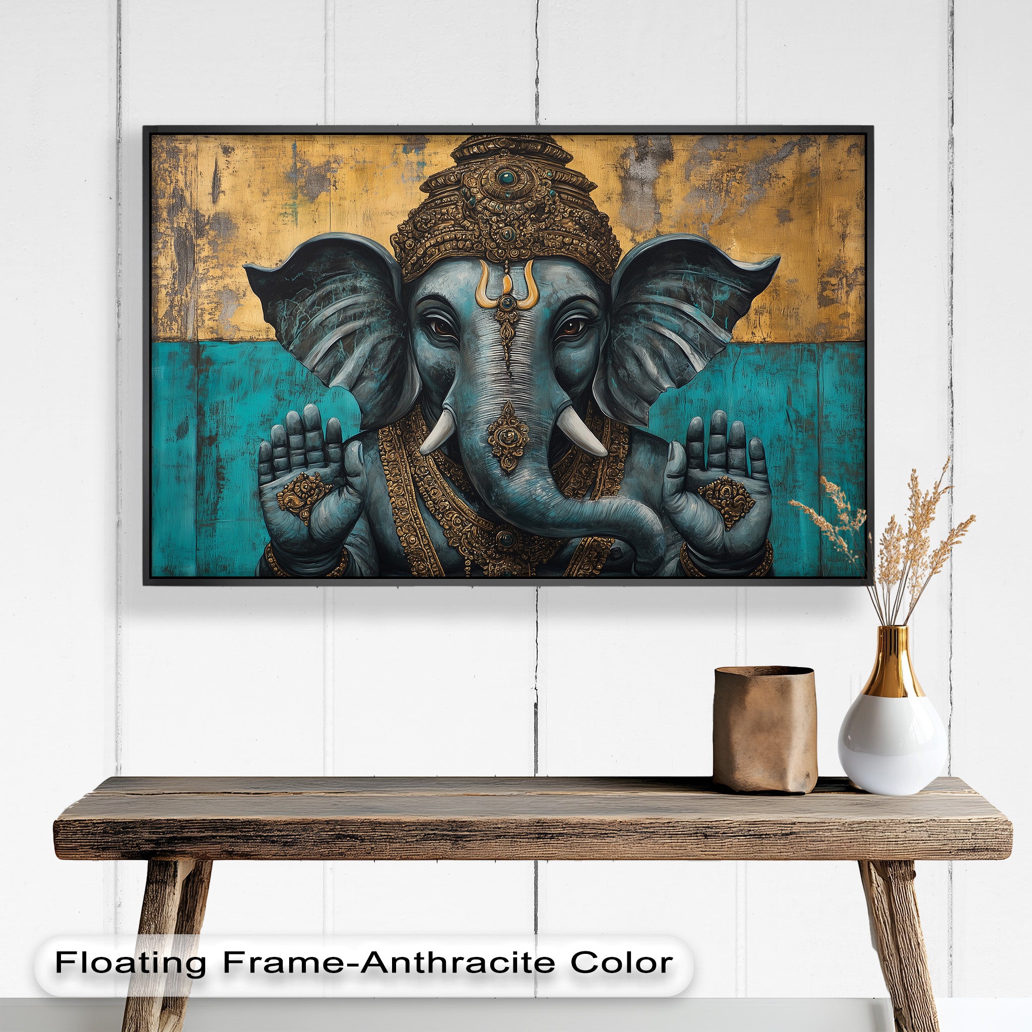 Blue Ganesha Wall Art - Handmade Religious Oil Painting for Home Decor & Spiritual Meditation | Perfect for Living Room, Bedroom, or Prayer Space