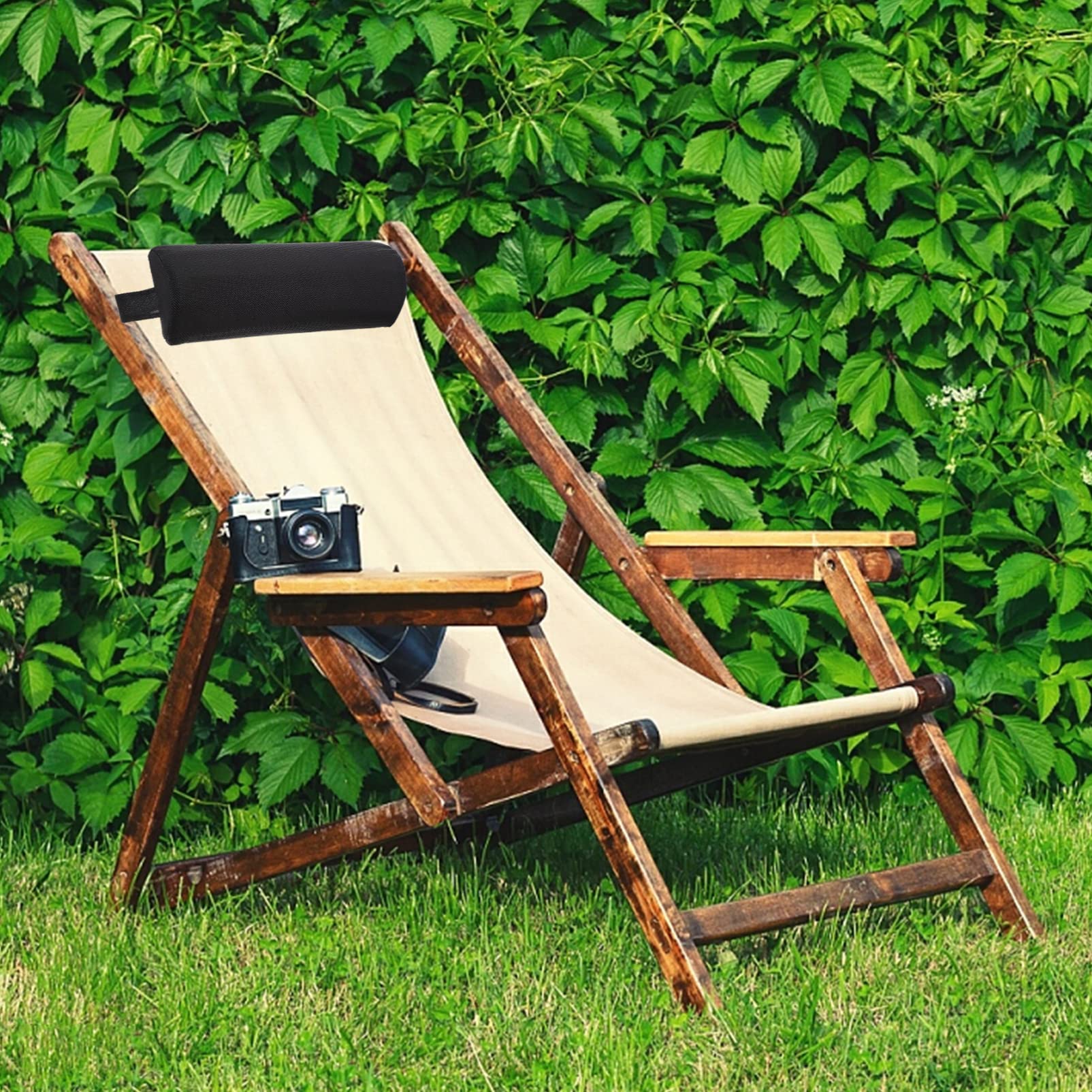 Yardwe Recliner Pillow - Removable Padded Headrest with Elastic Band for Beach Chairs, Lounge Chairs - Comfortable Head and Neck Support Cushion (Black) - Perfect for Beach Relaxation, Poolside Lounging, and Outdoor Comfort