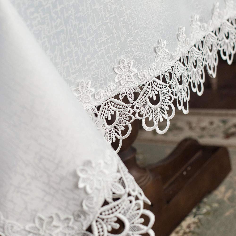 ARTABLE Rectangular Lace Fabric Tablecloth with Macrame Border - Elegant Embroidered Kitchen Table Cover for Holiday & Dinner Parties (52