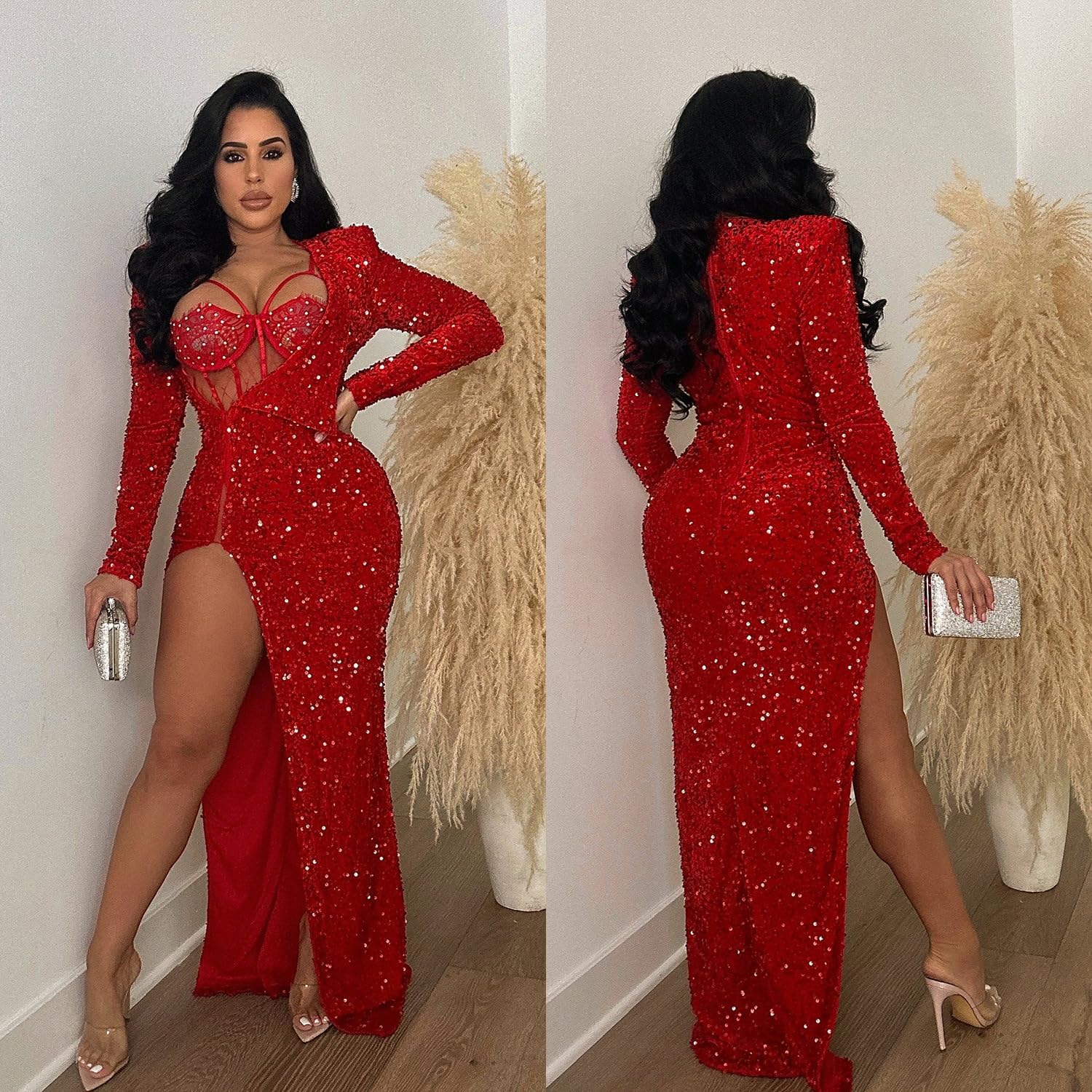 Sexy Rhinestone Bodycon Dress for Women - Sparkling Club & Party Night Out Dresses | Perfect for Evening Events, Nightclubs, and Special Occasions