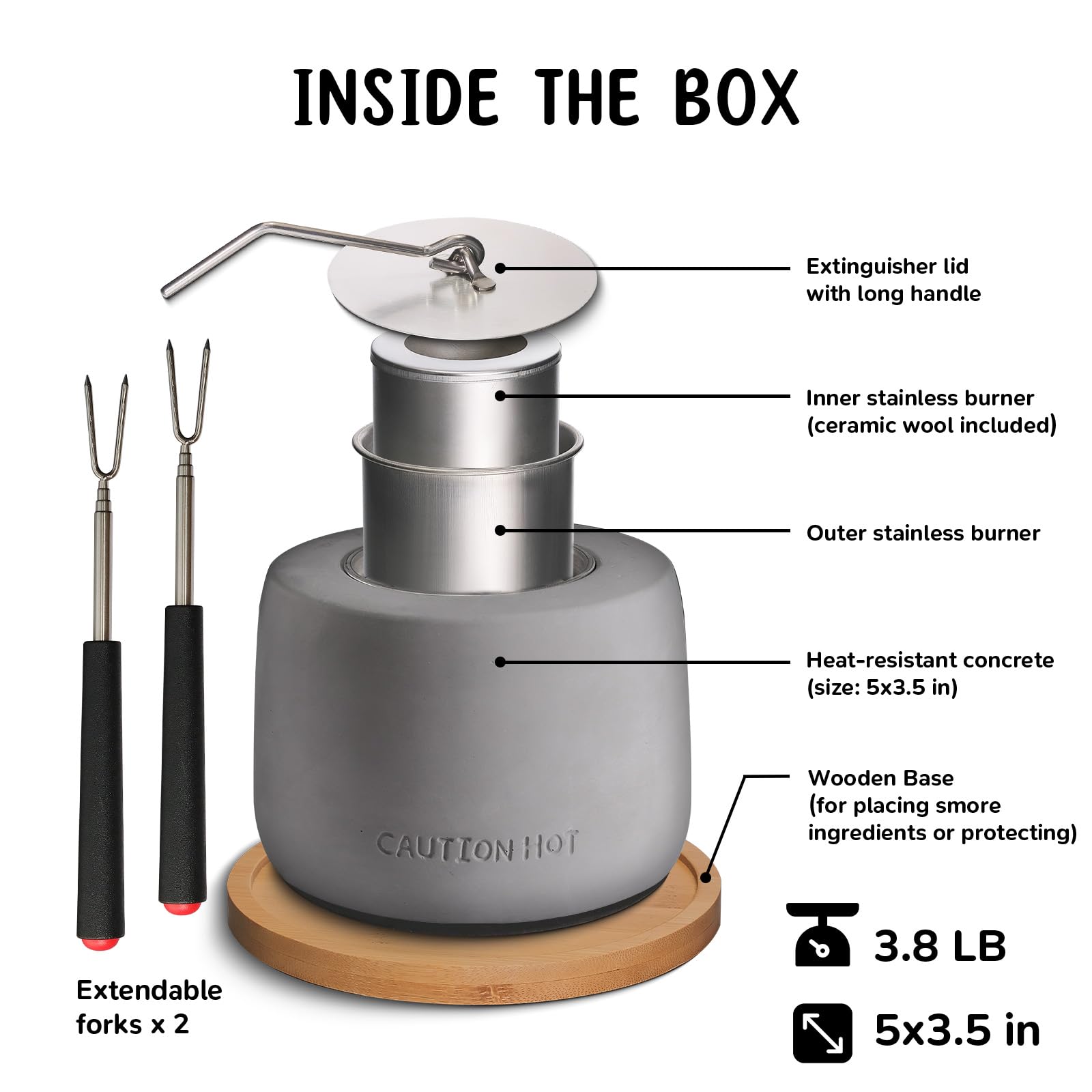 Premium Smores Maker Kit - Indoor Tabletop S'Mores Set with Forks & Wooden Base - Mini Fire Pit for Home, Camping & Parties - Dark Grey Round Gift Box - Perfect for Family Gatherings, Backyard BBQs & Cozy Nights