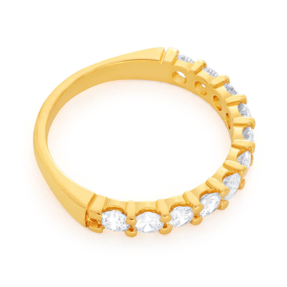 18K Yellow Gold Diamond Ring - 1 Carat Total Weight with 10 Brilliant Cut Diamonds | Elegant Wedding Band, Anniversary Gift, Engagement Ring for Women