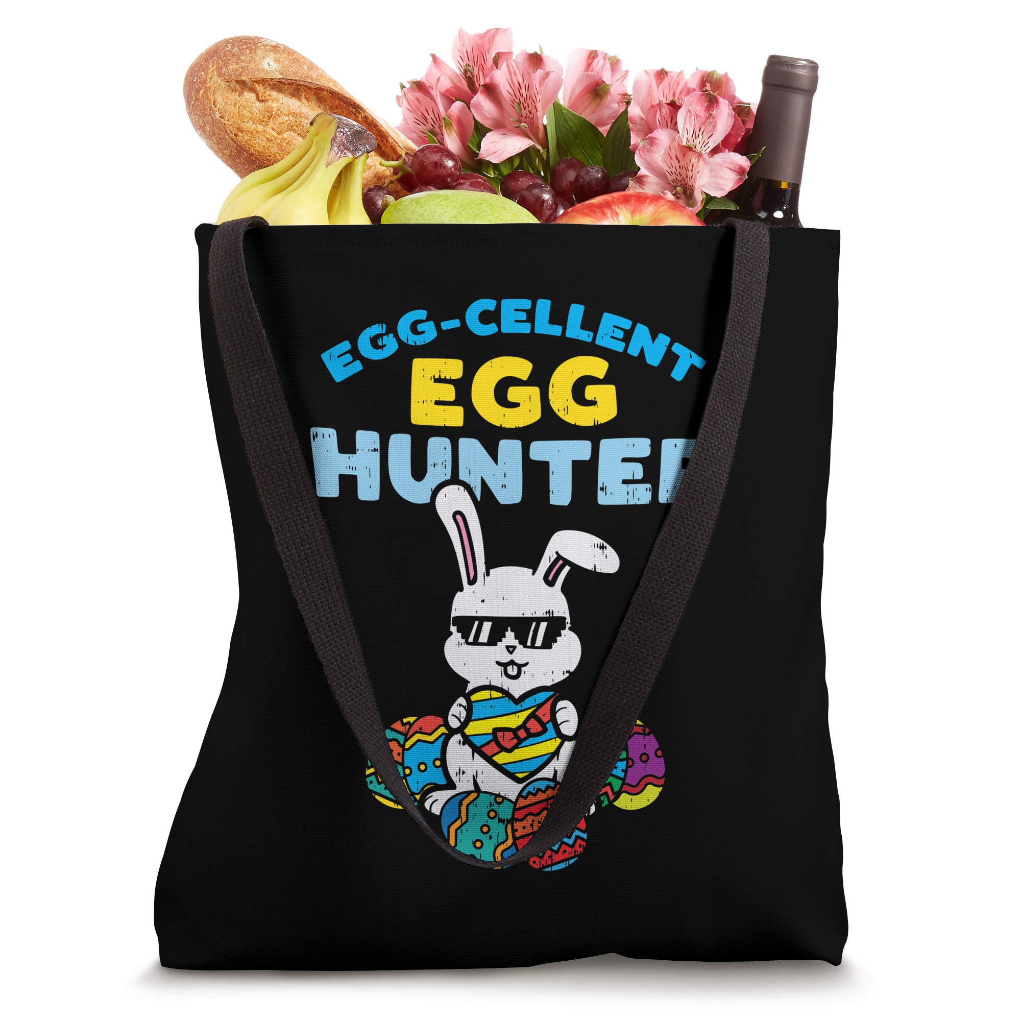 Eggcelent Egg Hunter Thug Bunny Cool Easter Tote Bag for Boys - Perfect for Easter Egg Hunts, School, and Gift Giving