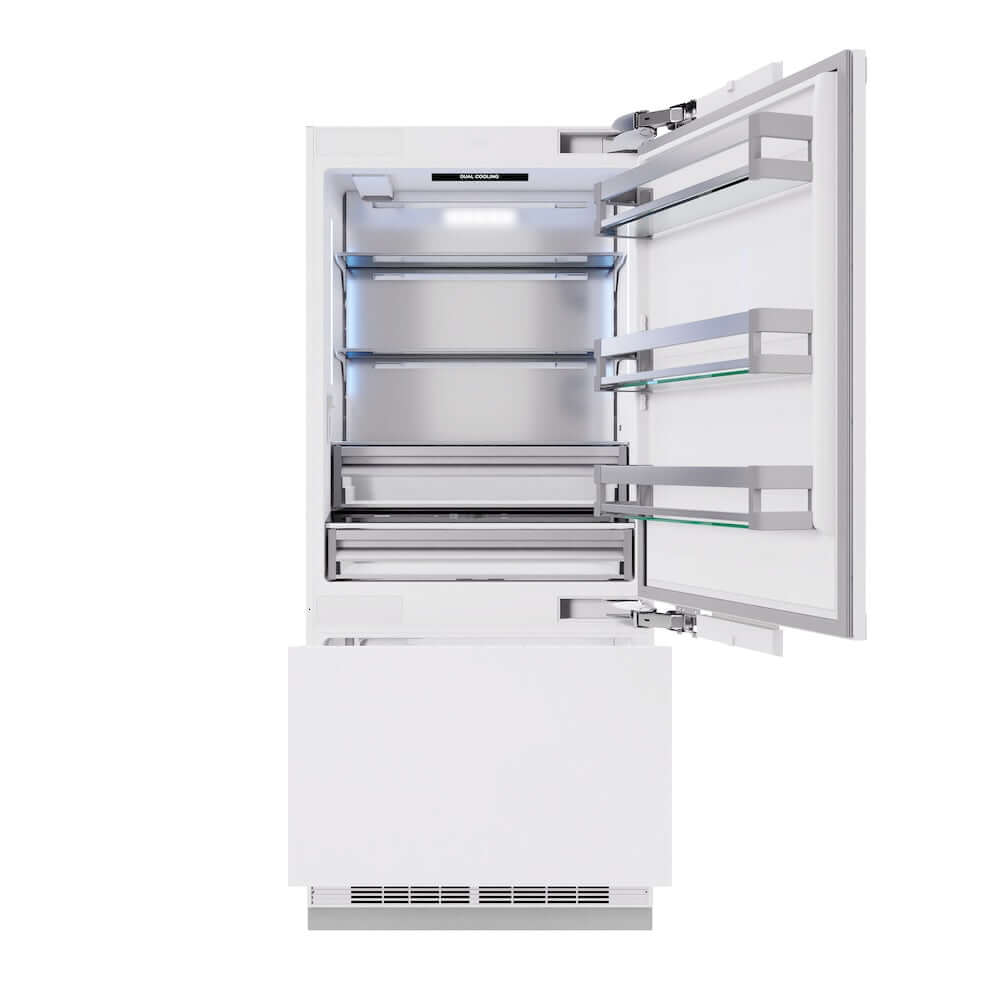 ZLINE Autograph Edition 36 Inch Panel Ready Built-In Bottom Freezer Refrigerator - 19.8 cu.ft Capacity with Water Dispenser & Ice Maker - Polished Gold Accents (RBITZ 36 G) - Perfect for Modern Kitchens and Luxury Homes