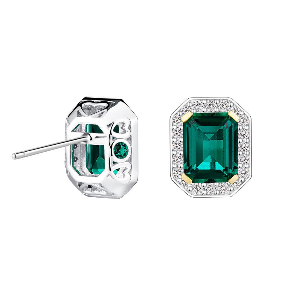 6 Ctw Genuine Emerald Cut Emerald Stud Earrings with Moissanite Pave Halo - Elegant Jewelry for Weddings, Parties & Special Occasions