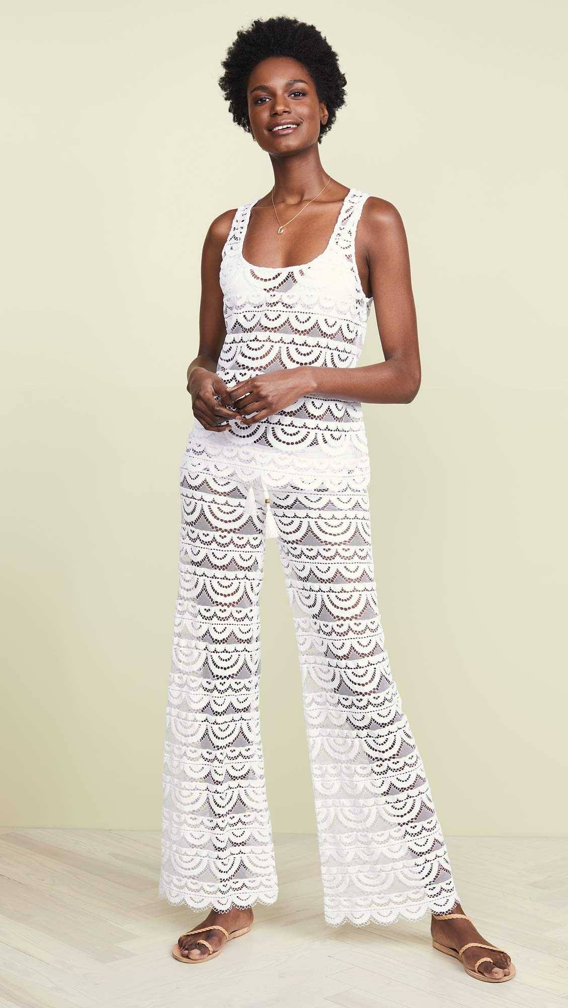 PQ Swim Women's Malibu Water Lily Lace Cover-Up Pants - Scalloped Hem, Adjustable Waist Tie | Beach Cover Up, Poolside Lounge, Resort Wear, Summer Vacation Outfit