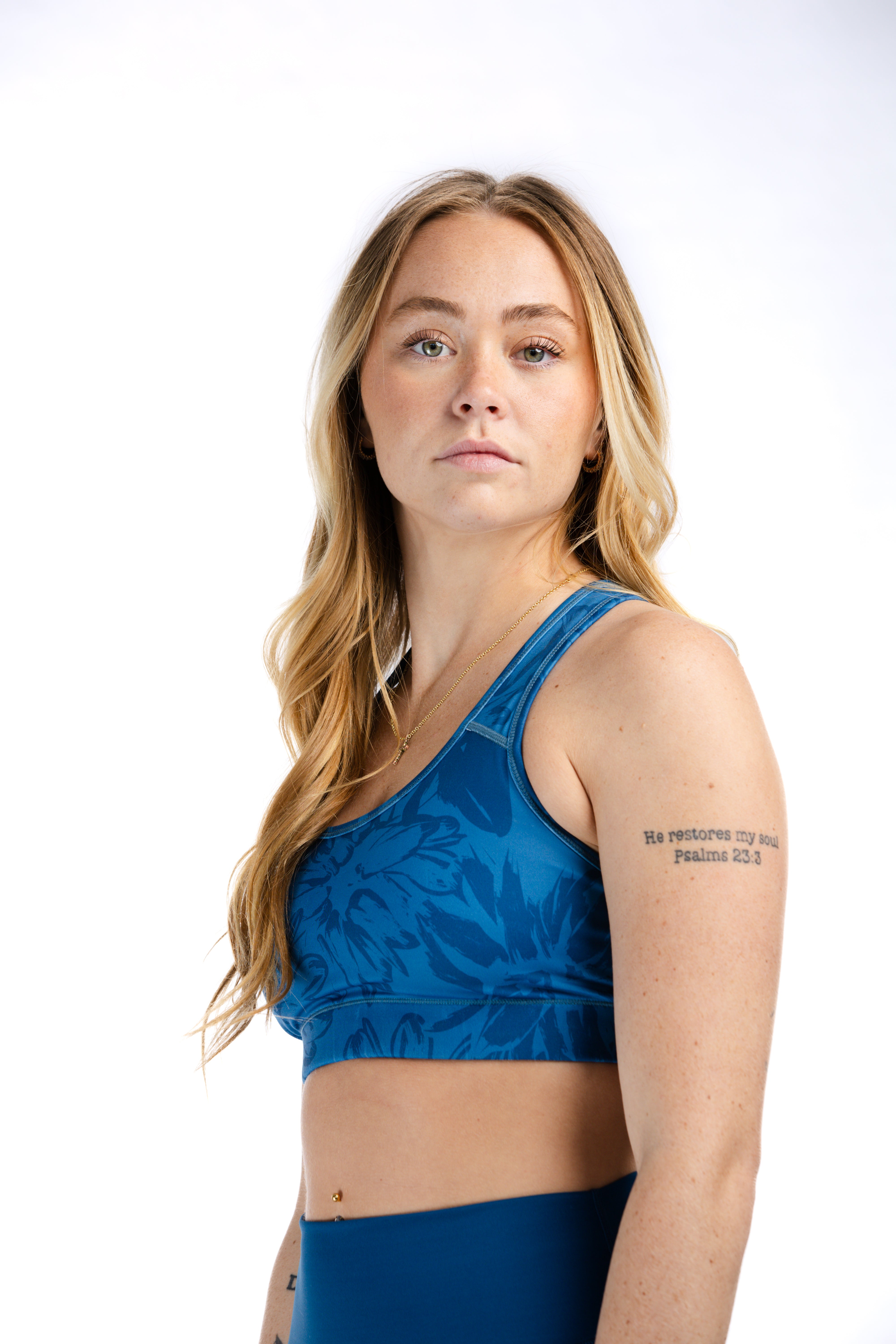 Empowered High Support Sports Bra - Blue Floral Print | Yoga, Running & Gym Workouts | Moisture-Wicking & Breathable Activewear