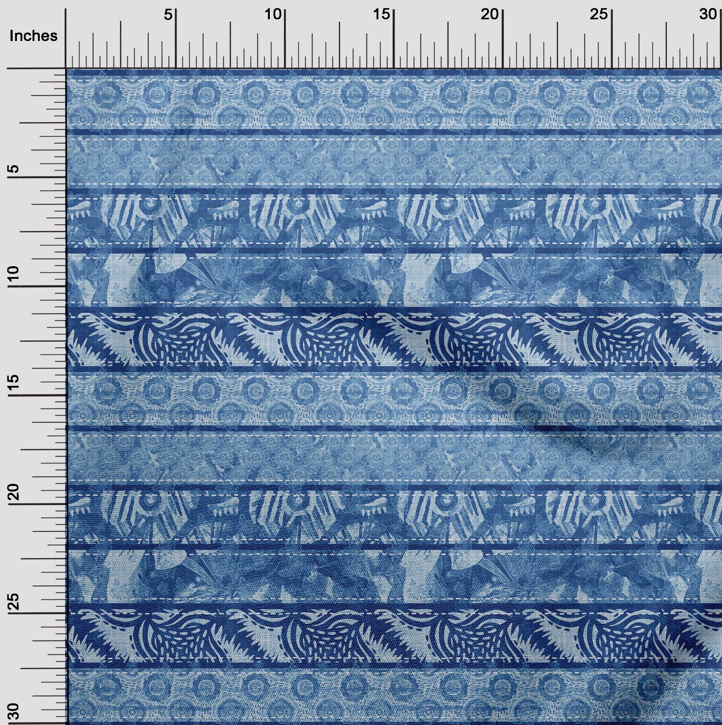 oneOone Polyester Spandex Blue Batik Fabric - 56 Inch Wide for DIY Clothing, Quilting & Home Decor | Soft Stretch Material for Dresses, Curtains & Craft Projects