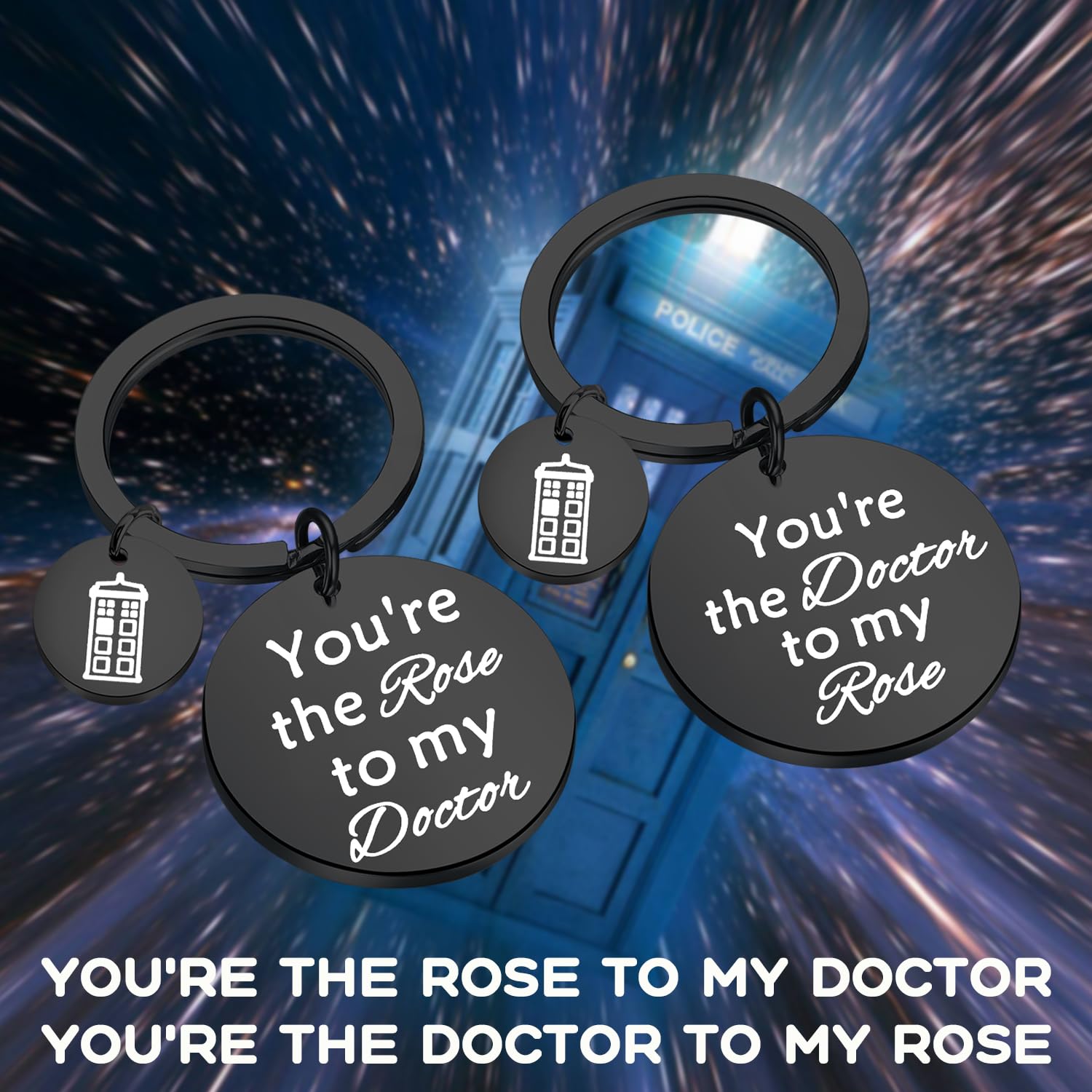 BAUNA Doctor Who Inspired Police Box Keychain Set - Couple Gift for Him and Her, Perfect for Anniversary, Valentine's Day & Geeky Fan Gifts