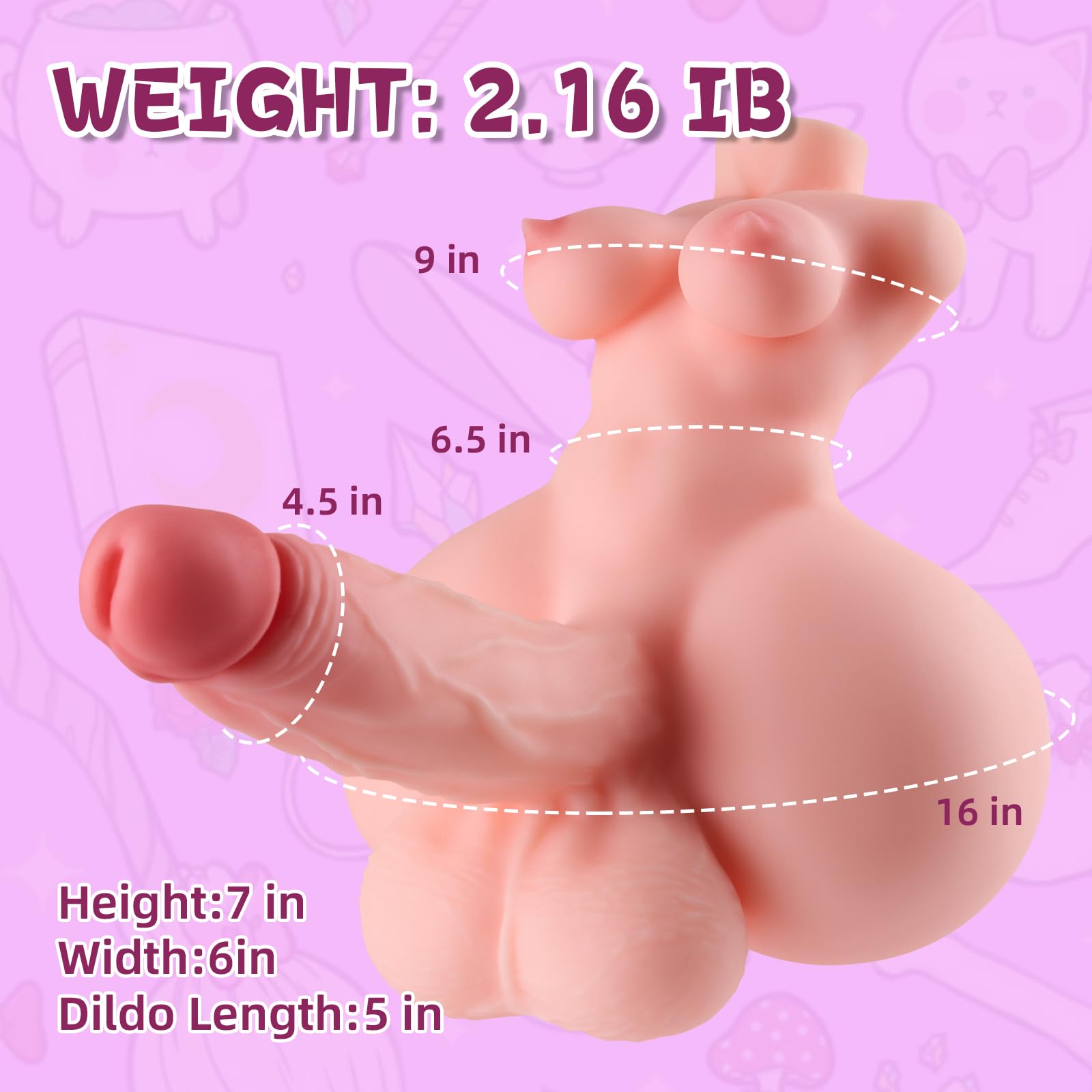 2.16lbs Mini Realistic Sex Doll - 2 in 1 Male Masturbator with Soft Torso & Dildo - Compact Pocket Pussy Toy for Discreet Pleasure - Perfect for Travel, Solo Play & Discreet Storage