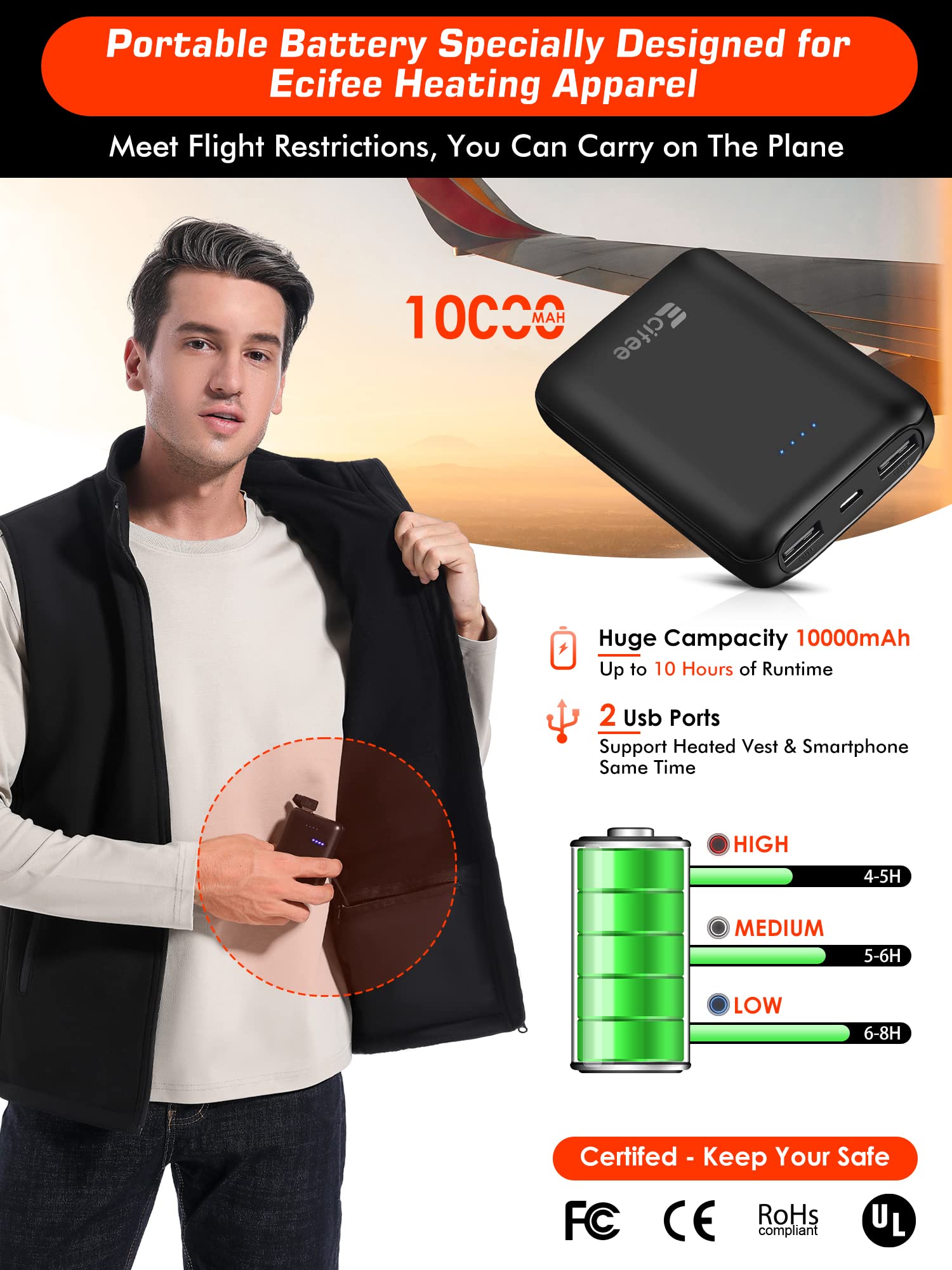 Men's Heated Vest with Rechargeable Battery Pack - Lightweight Electric Winter Jacket for Outdoor Activities, Hunting & Camping