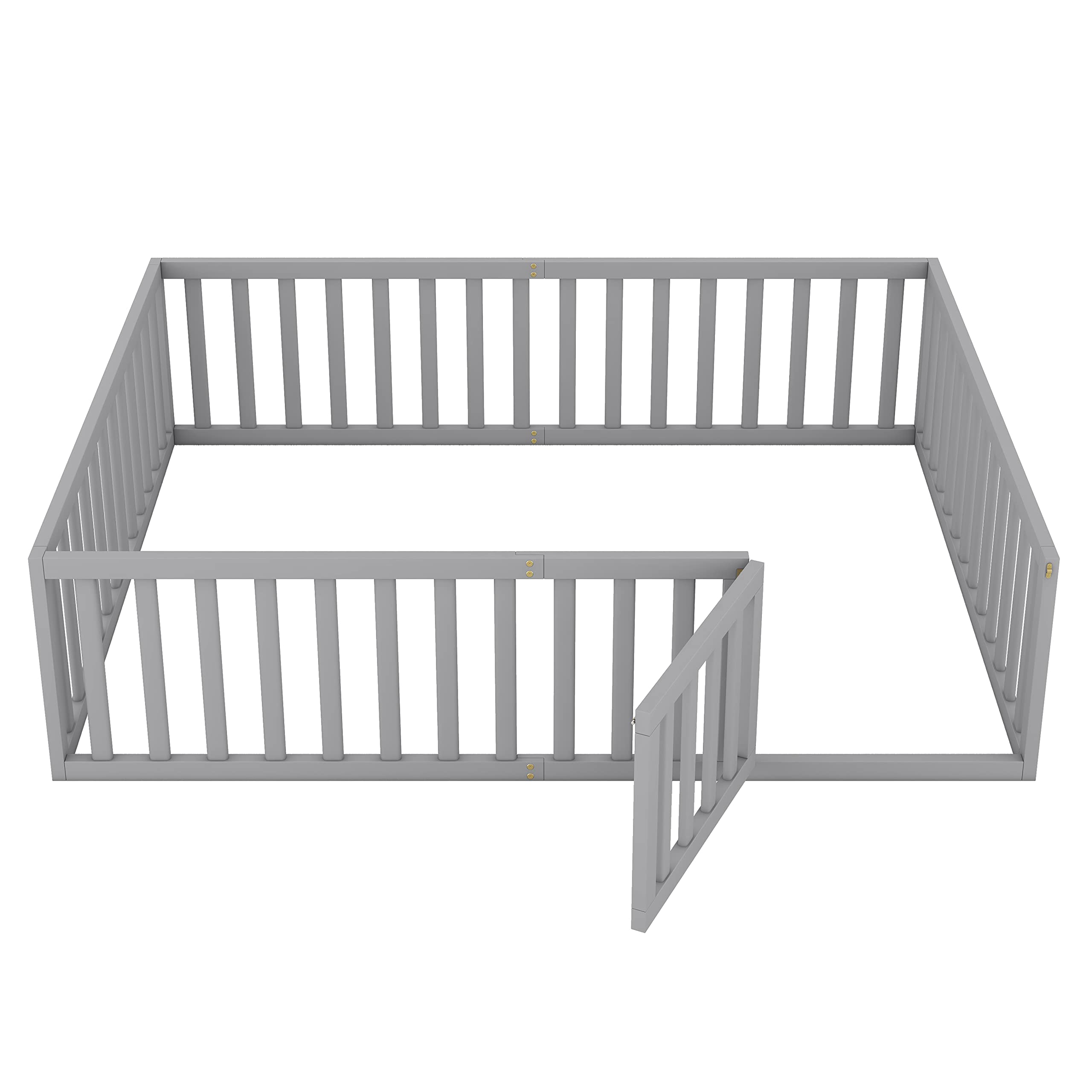 Harper & Bright Designs Queen Size Montessori Floor Bed with Safety Fence - Solid Wood Platform Bed Frame for Kids, Boys & Girls - Gray - Perfect for Child's Room, Playroom & Montessori Learning Spaces