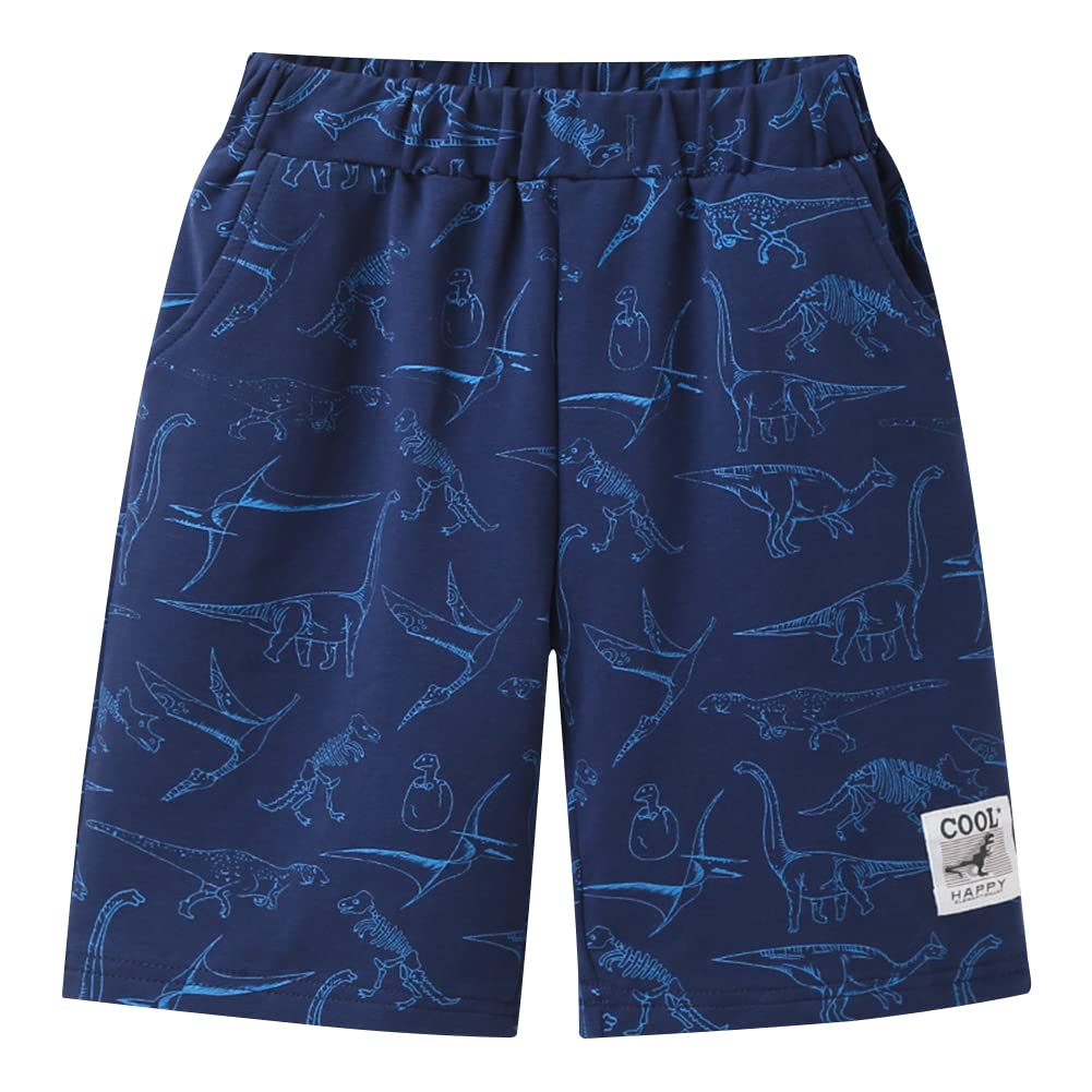 LSPAR Boys' Athletic Shorts - Dinosaur Print Running Shorts for Kids, Activewear Gym Shorts with Cartoon Designs - Perfect for Playtime, Sports & Outdoor Activities
